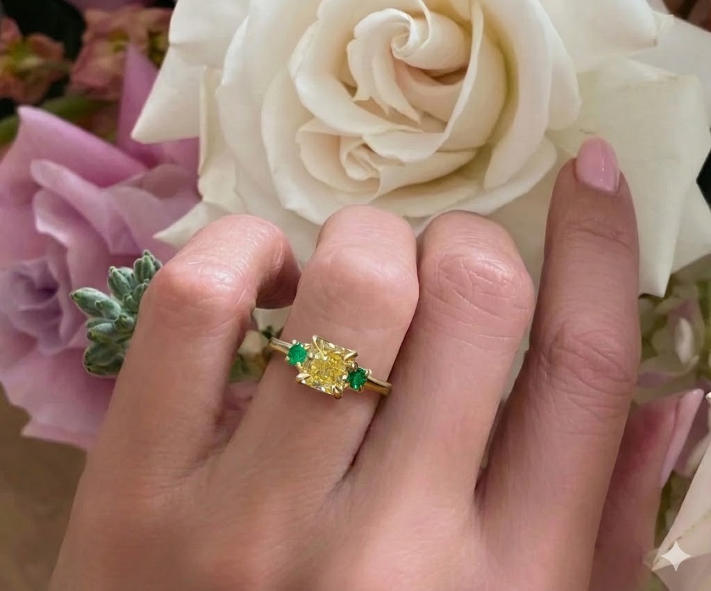 14k Yellow Gold Vintage Engagement ring 1.17ct.Natural Yellow Diamond Radiant