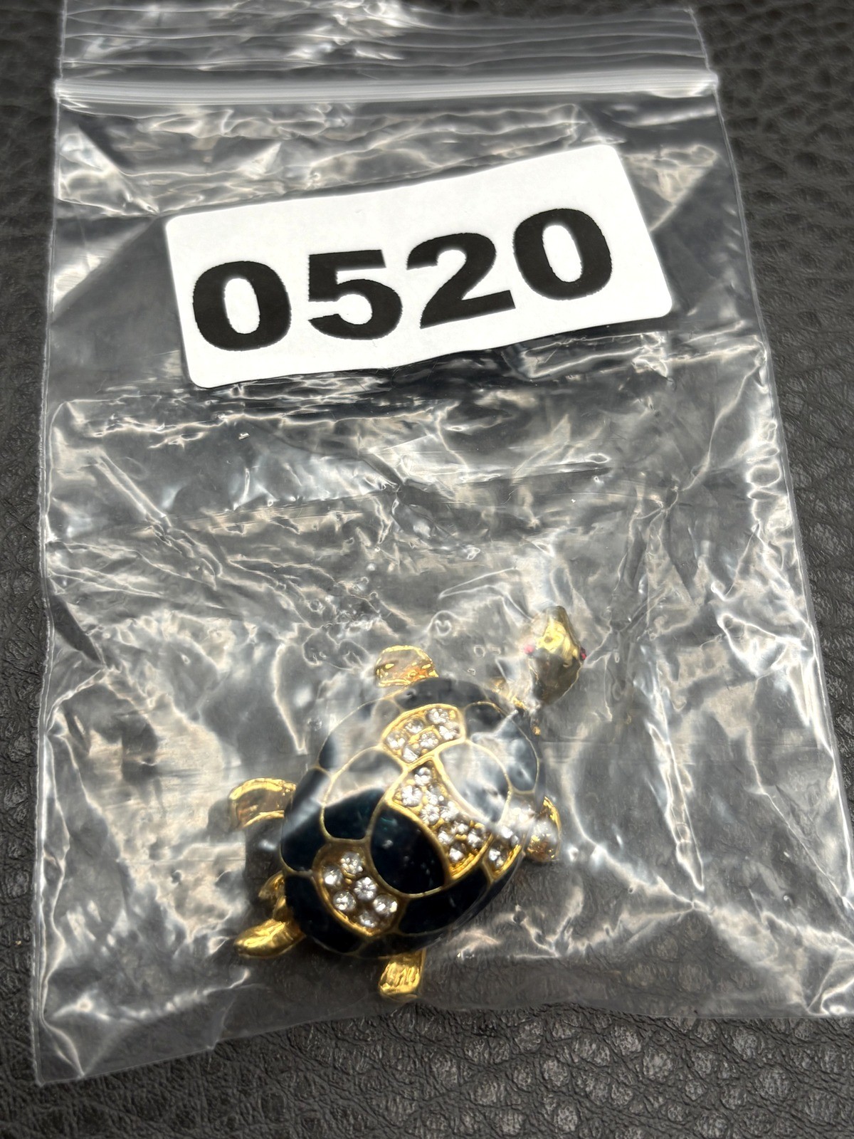 Vintage Enamel Rhinestone Gold Tone Turtle Brooch Pin