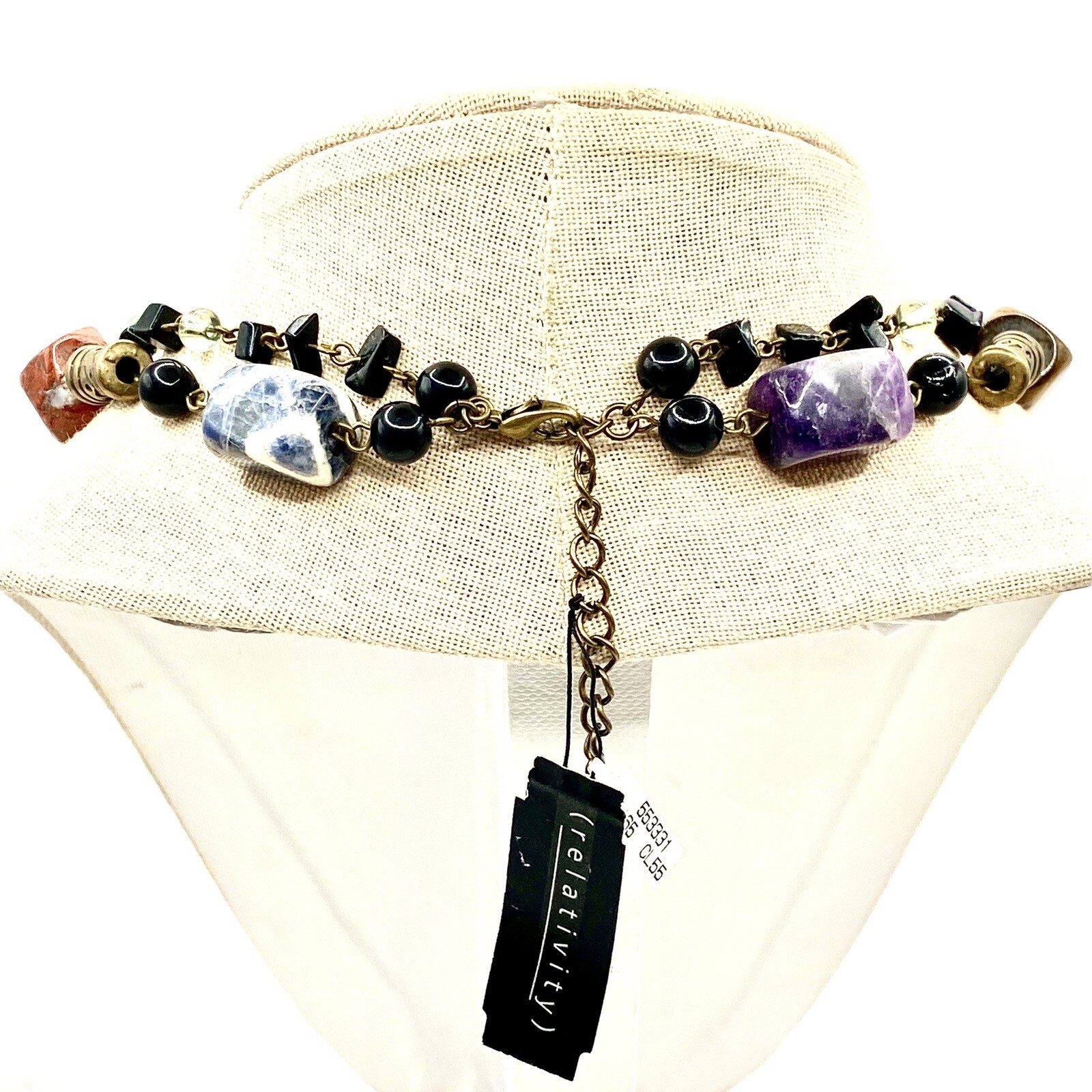 Vtg Relativity Necklace Choker Amethyst Tigers Eye Jade Rose Quartz Howlite G