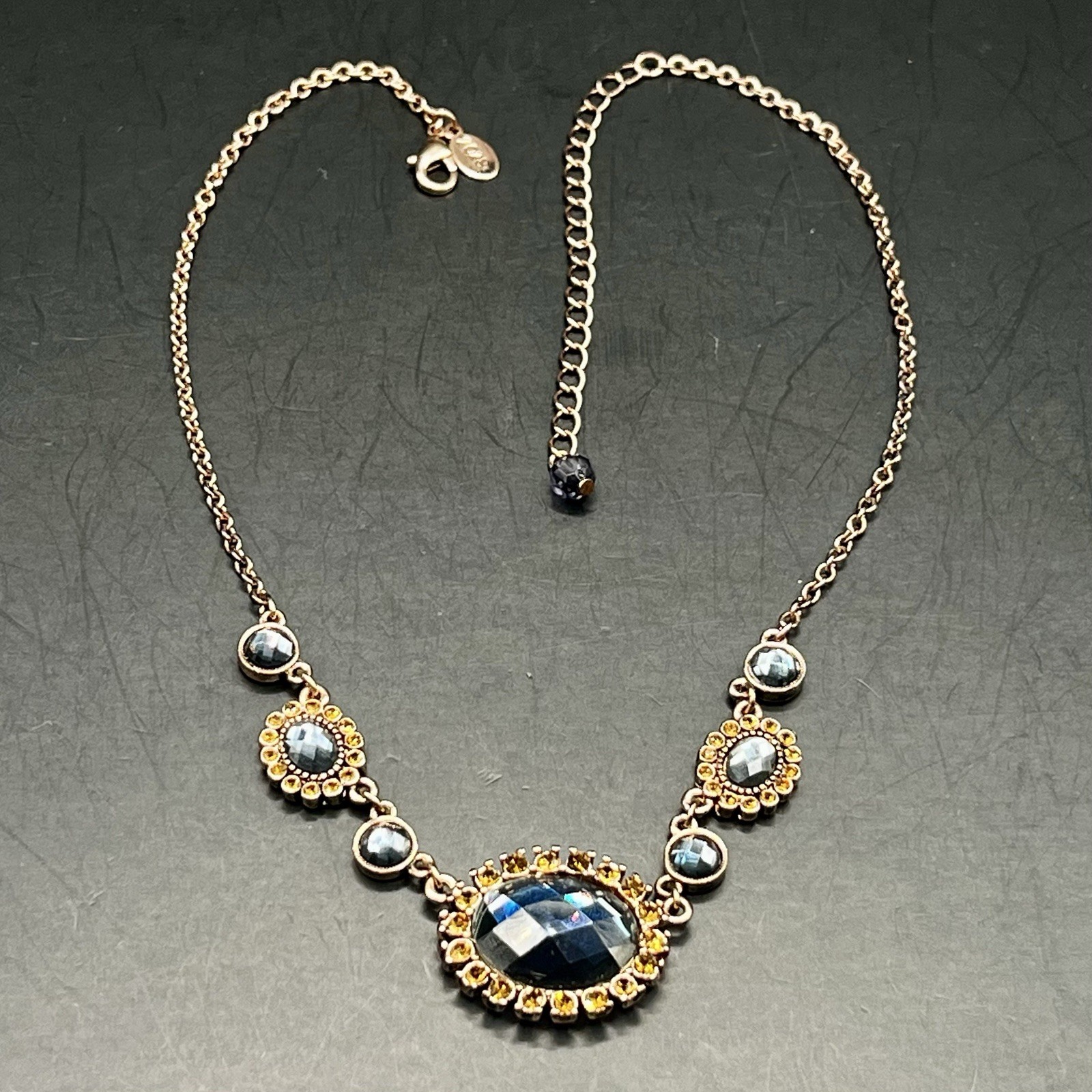 2028 By 1928 Brand Rhinestone Flower Copper Tone Necklace 15-18” ***READ NOTES