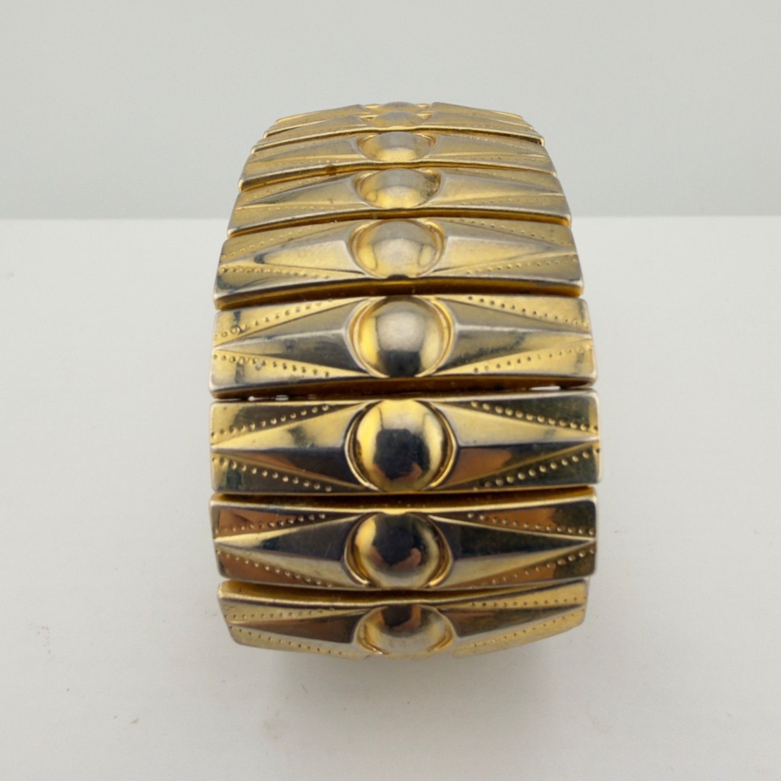 Vintage Expansion Bracelet Stretch Wide Gold Tone Geometric