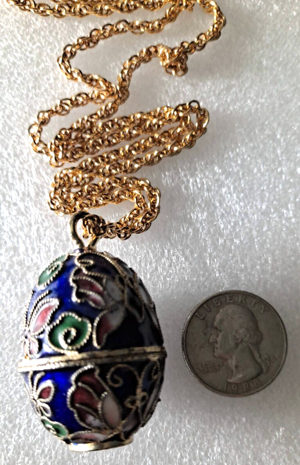 Vintage Cloisonne Egg POISON Necklace Egg Opens Butterfly Design RARE Beauty