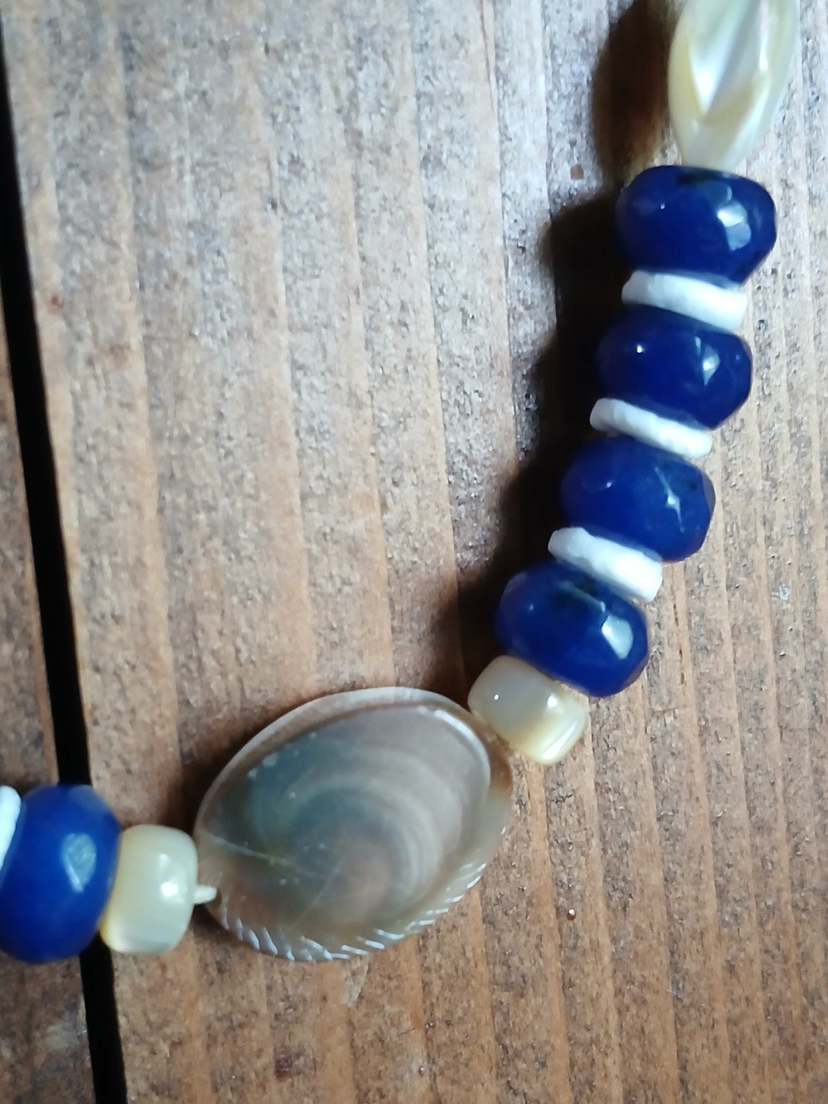 Blue Jade Ocean Shell Necklace Hemp Cord Hippie Boho Travel Beach Wear