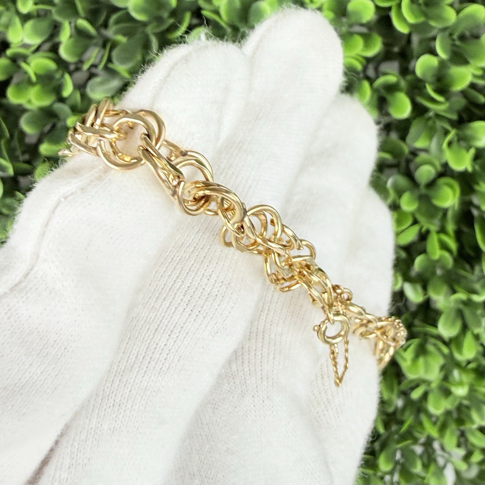 Vintage 12K Gold Filled Double Link Starter Chain Charm Bracelet Approx. 8”