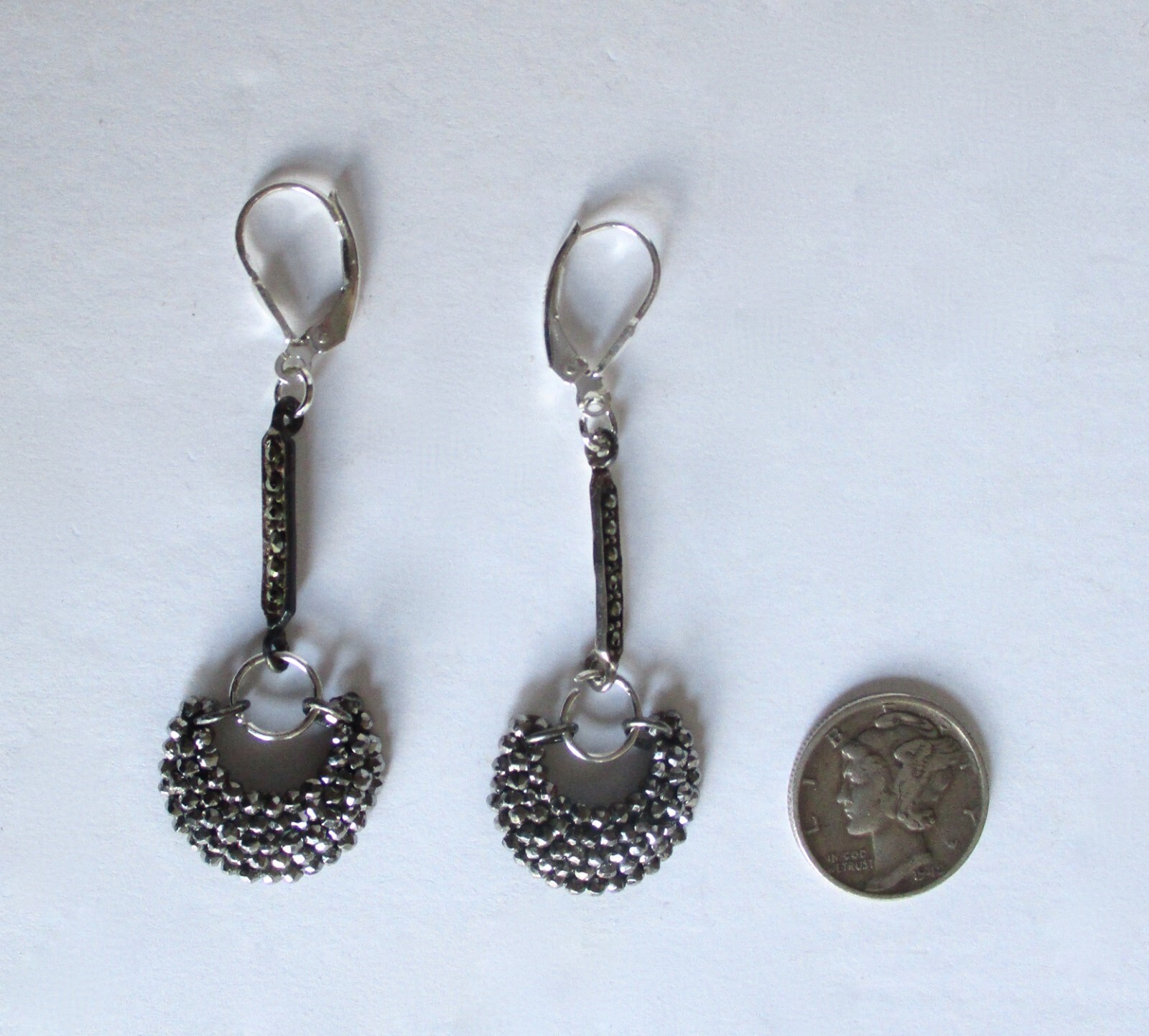 Pair of Antique Cut Steel & Marcasite Earrings from the Early 1900’s