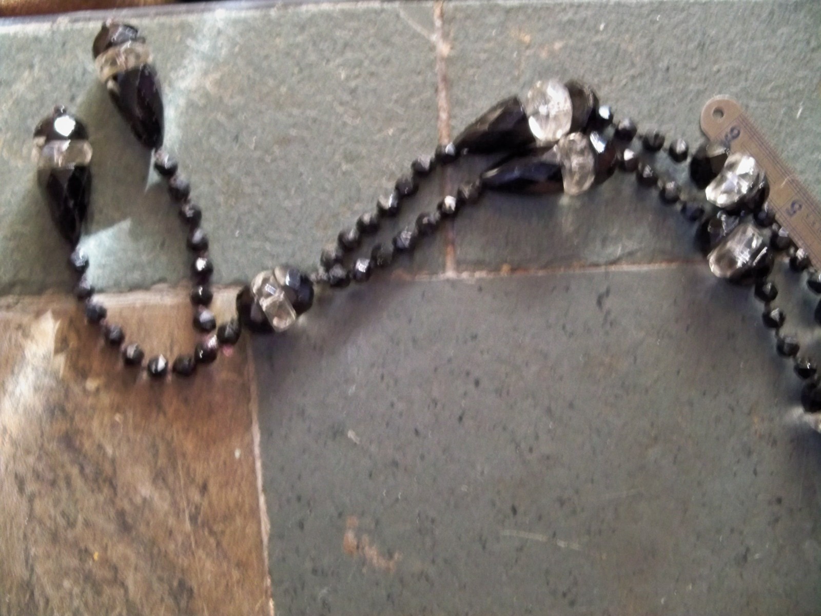 RARE Large CUT VINTAGE vauxhall NECKLACE art deco long lariat tassel CZECH bead
