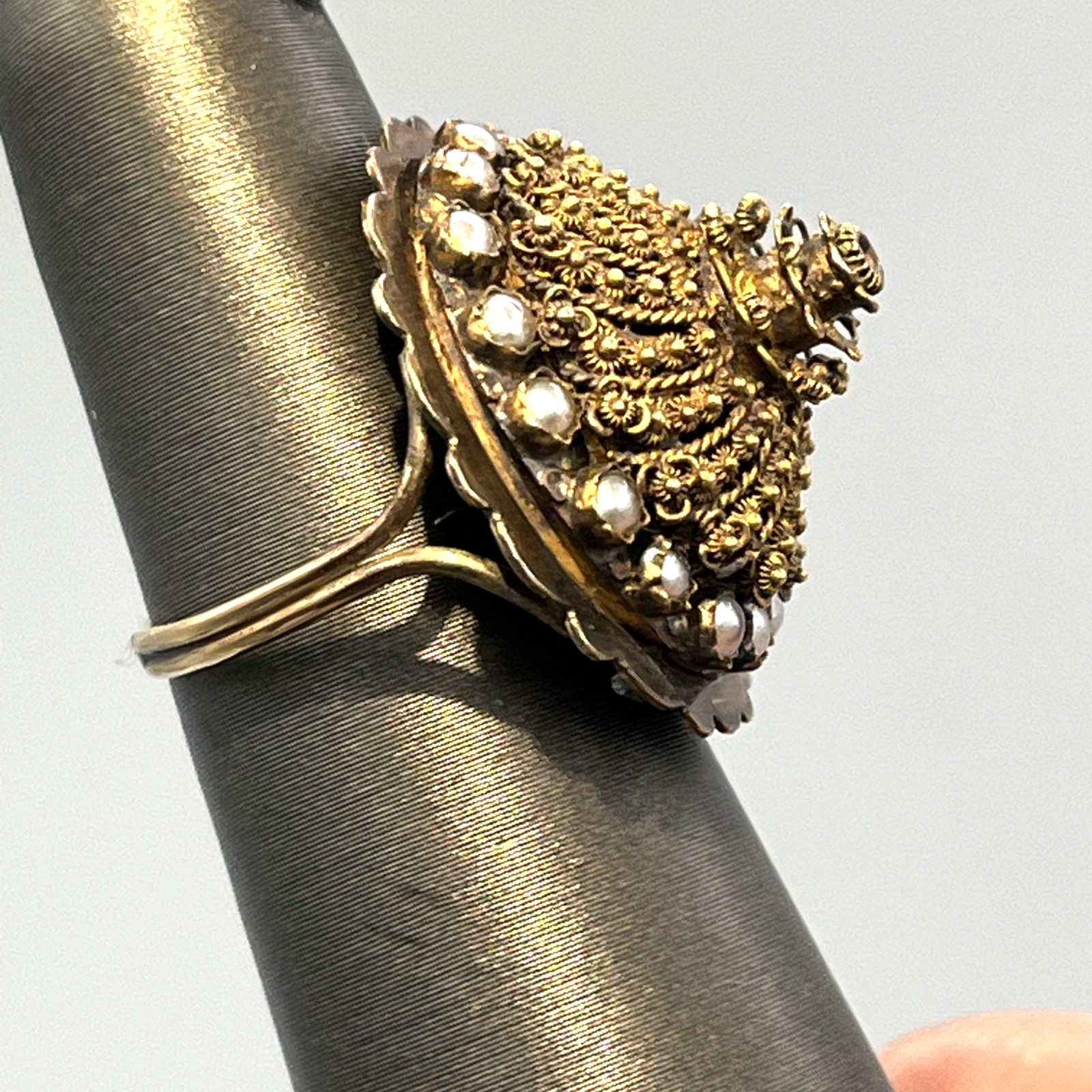 Antique 14k Seed Pearl Cannetille Ring Size 6