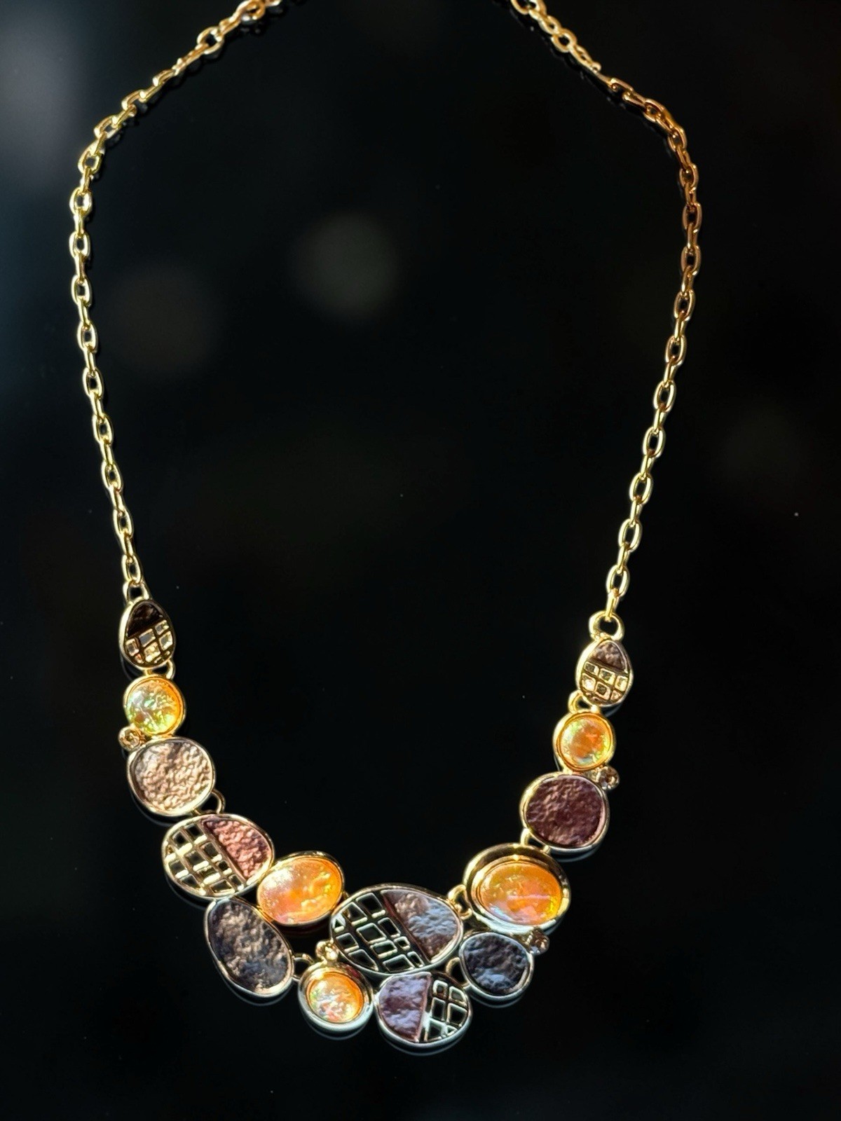 Vintage Statement Necklace Multicolor Adjustable 19 Inches Long Gold Tone