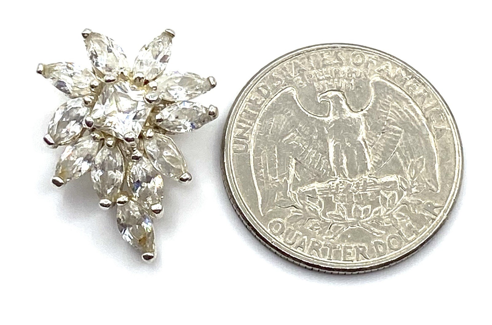 Vintage Sterling Silver CZ Flower Sparkling Pendant 1” Long