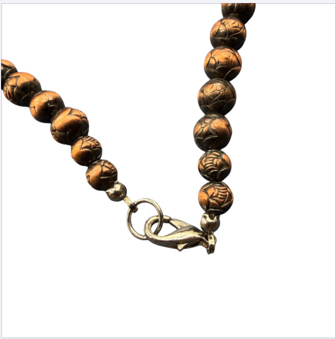 Vintage Brass Carved Bead Necklace Chunky Boho Statement Copper Tone 22″