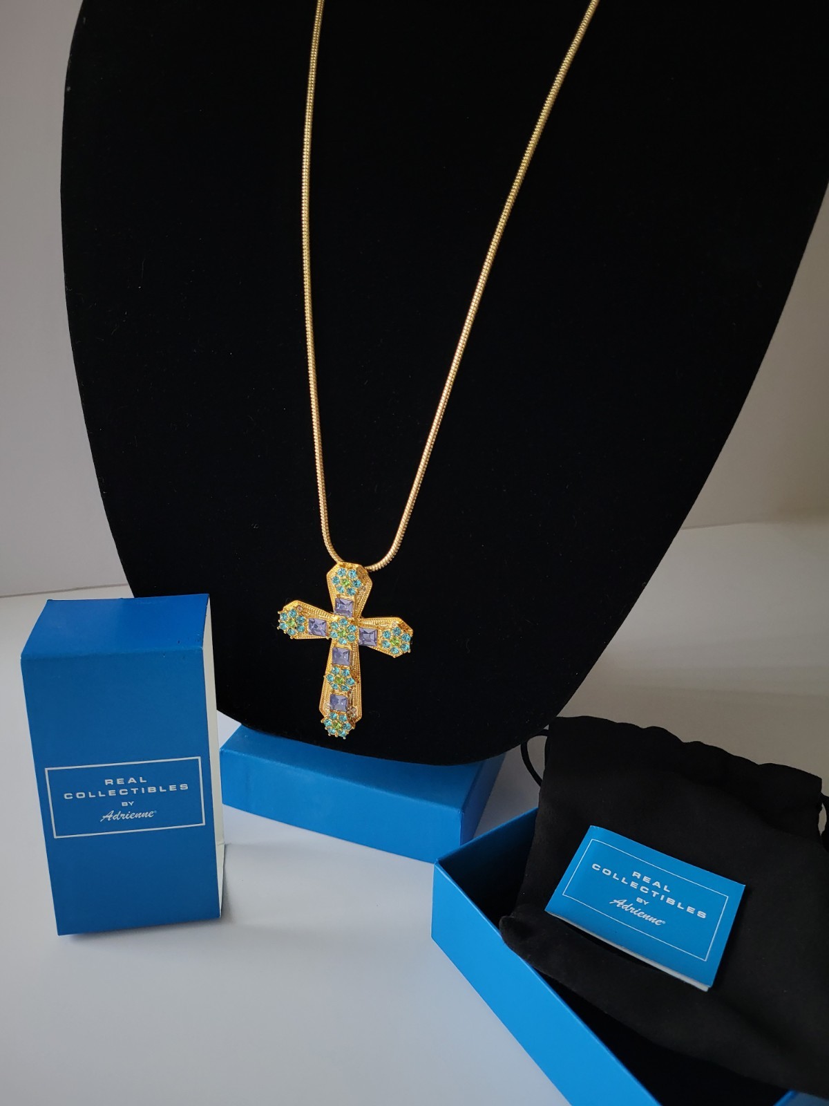 Beautiful Vintage HSN Real Collectibles by Adrienne Lg. Cross Colored Crystals