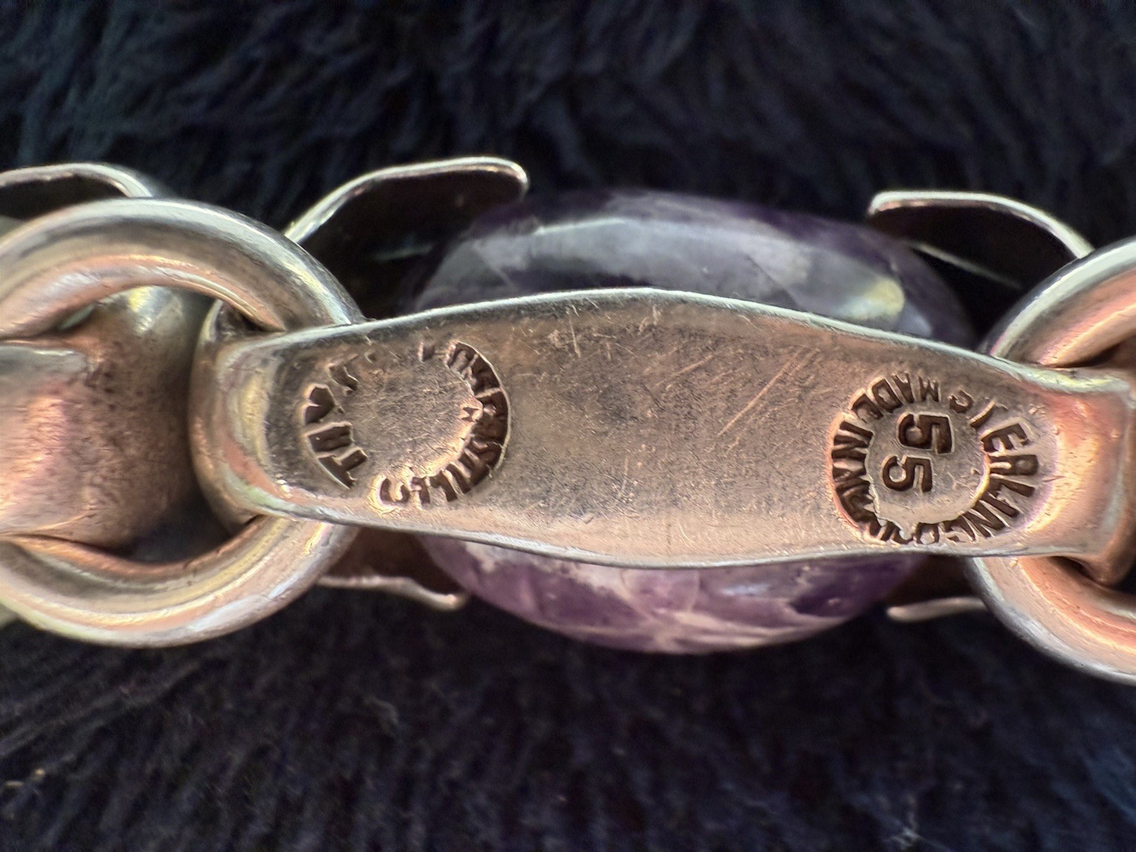 Vintage Las Castillo Mexican 925 Silver, five large gemstones unique bracelet .