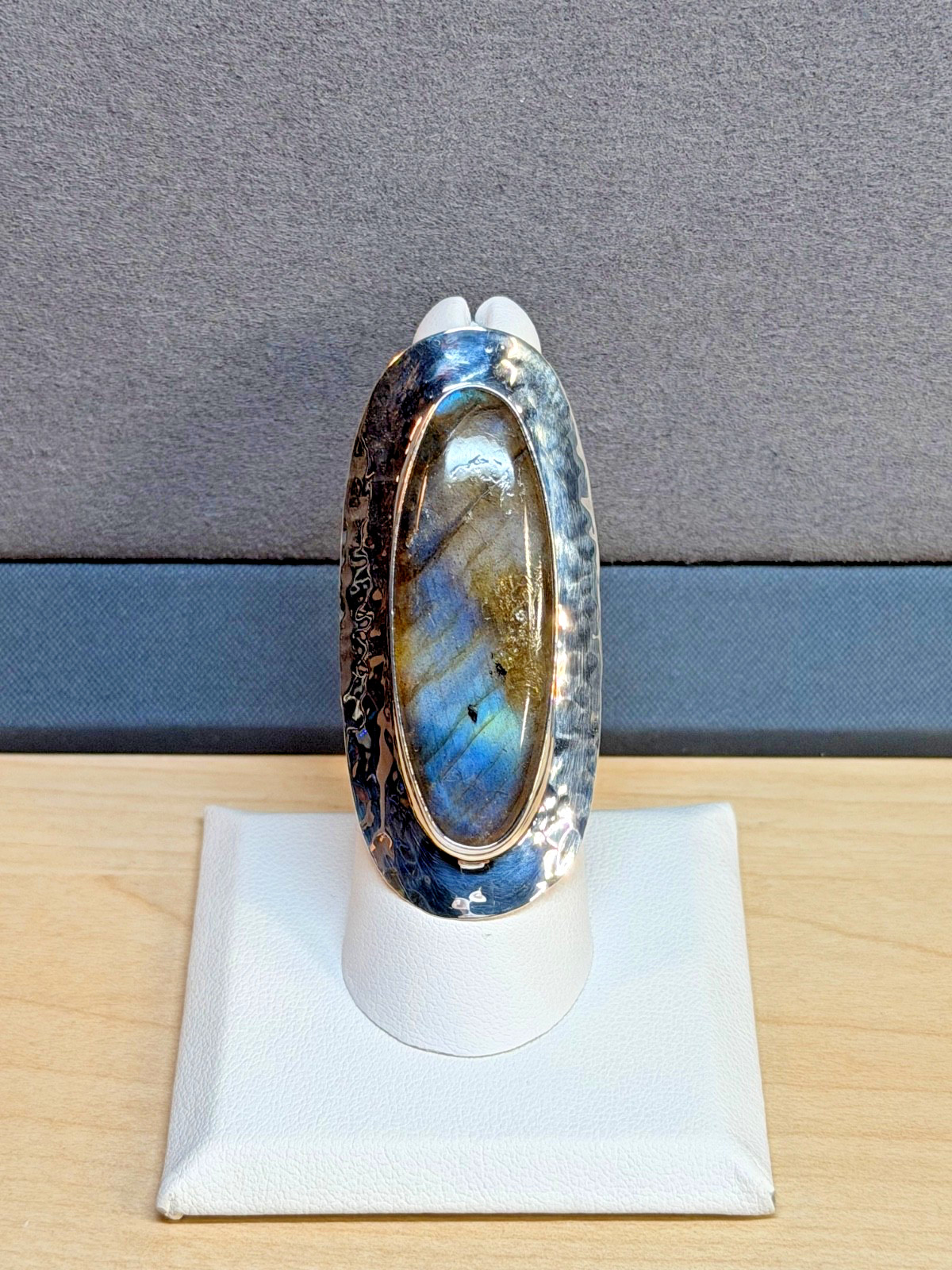 DOMINIQUE DINOUART DDD Mexico 925 Silver Labradorite Elongated Ring Sz 7.25 NEW