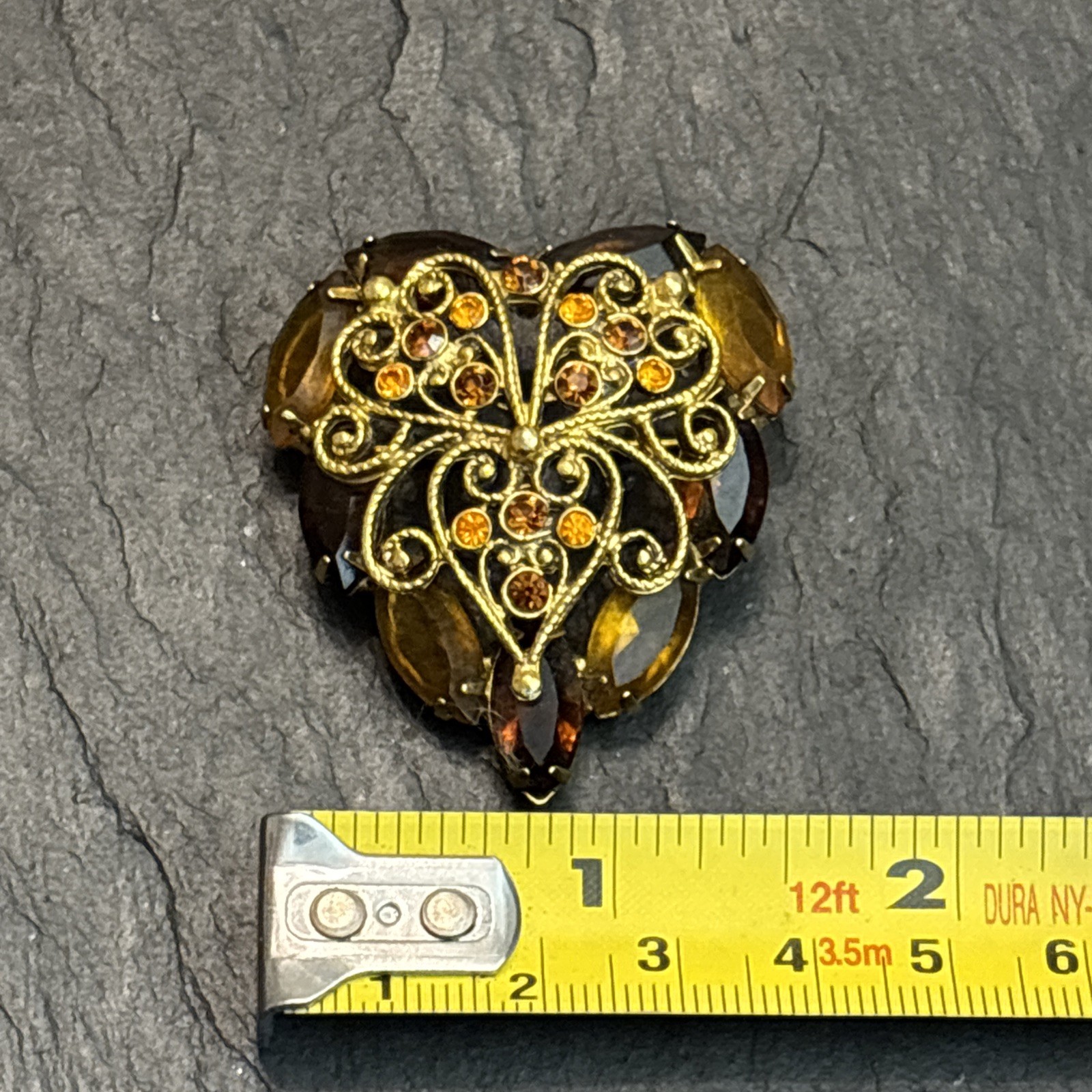 Juliana Delizza Elster Vintage Fall Heart Design Brooch Glass Gold Plated 5c