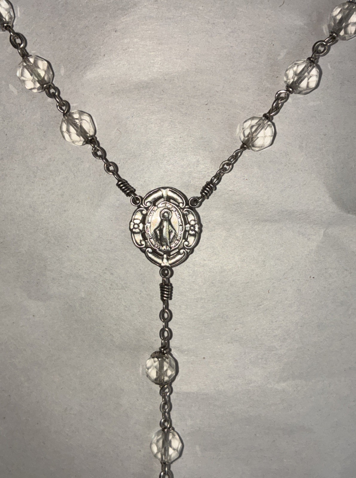VINTAGE CREED STERLING SILVER CRYSTAL ROSARY BEADS CROSS CRUCIFIX