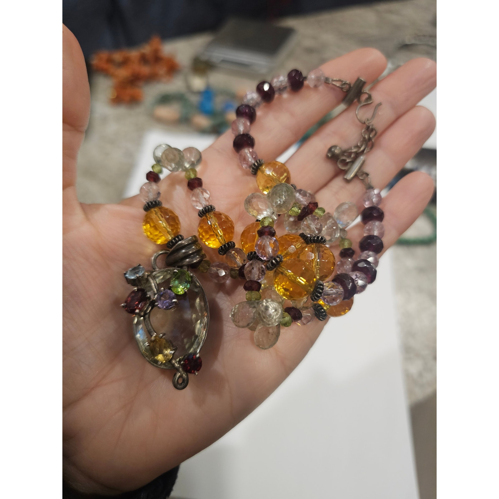 Vintage Sterling Silver Multi-Gemstone Necklace, 20 1/4″