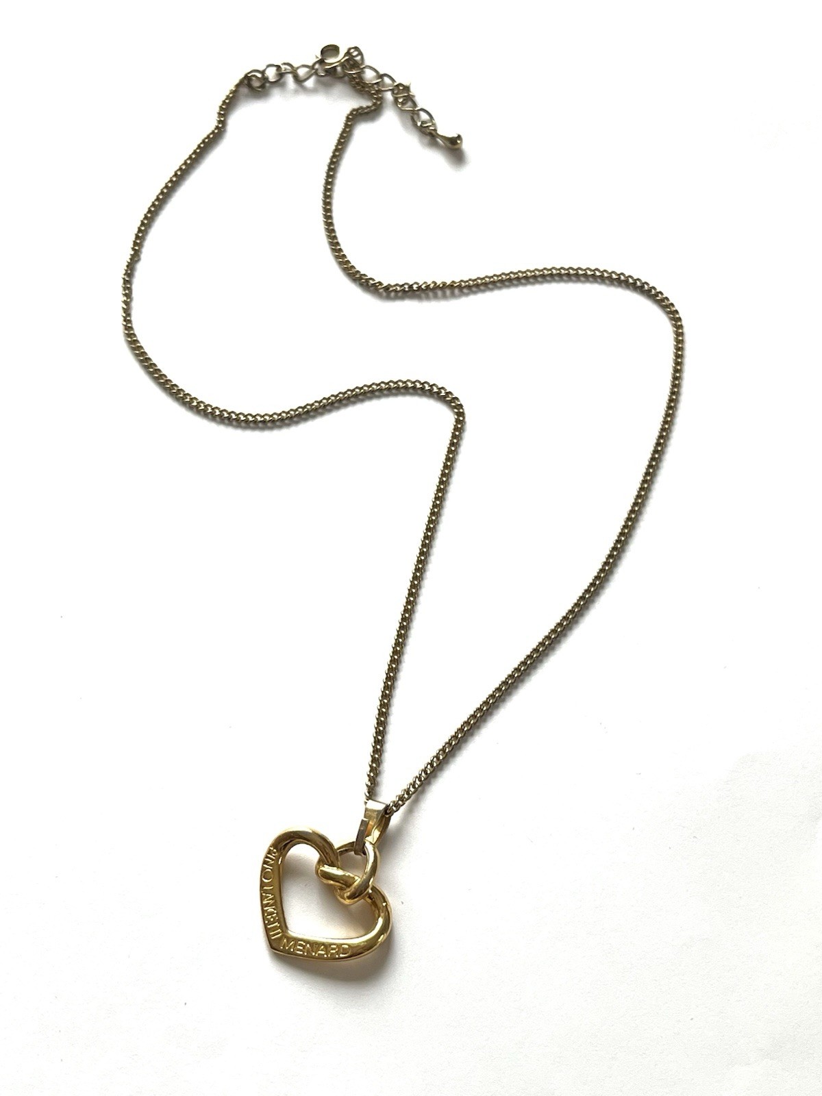 Vintage Pino Lancetti MENARD Heart Necklace Gold Tone Pendant Adjustable 41-45cm