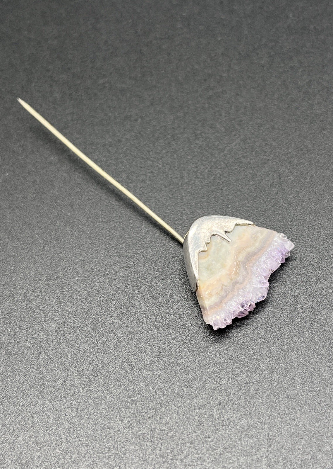 Vintage Sterling Silver Amethyst Geode Slice Stick Pin 3 in Artisan Jewelry