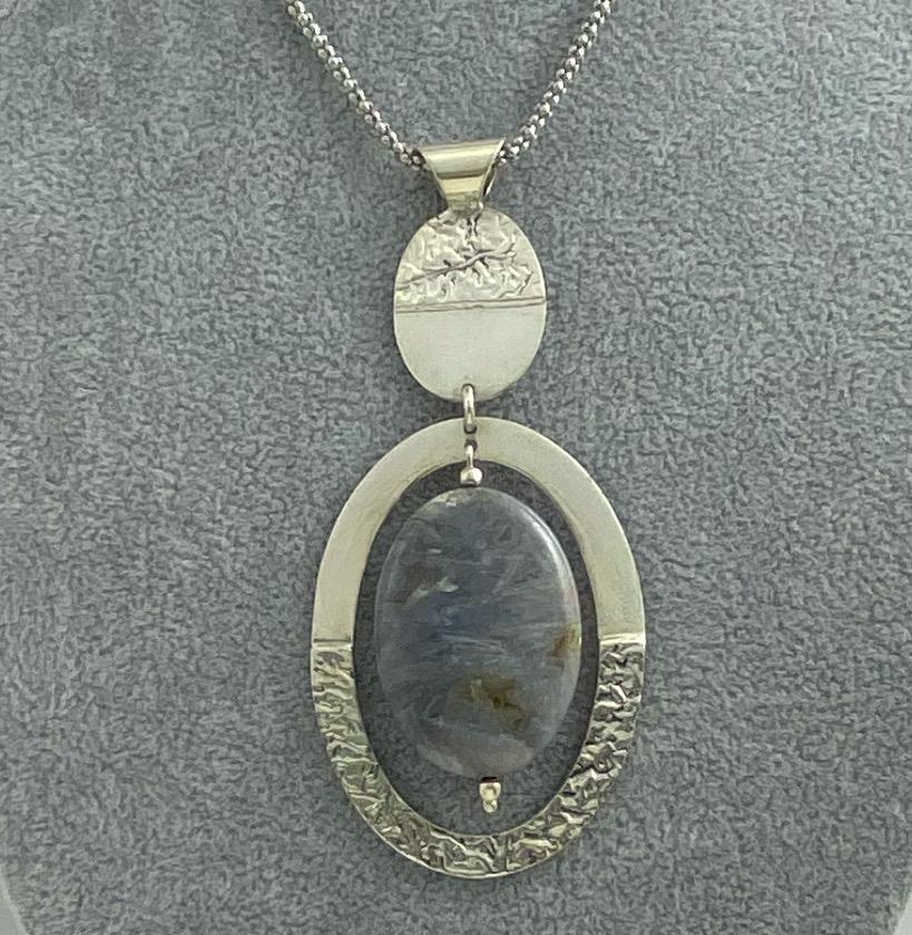 Vintage 925 Sterling Silver Mexico Designer Oval Agate Large Pendant