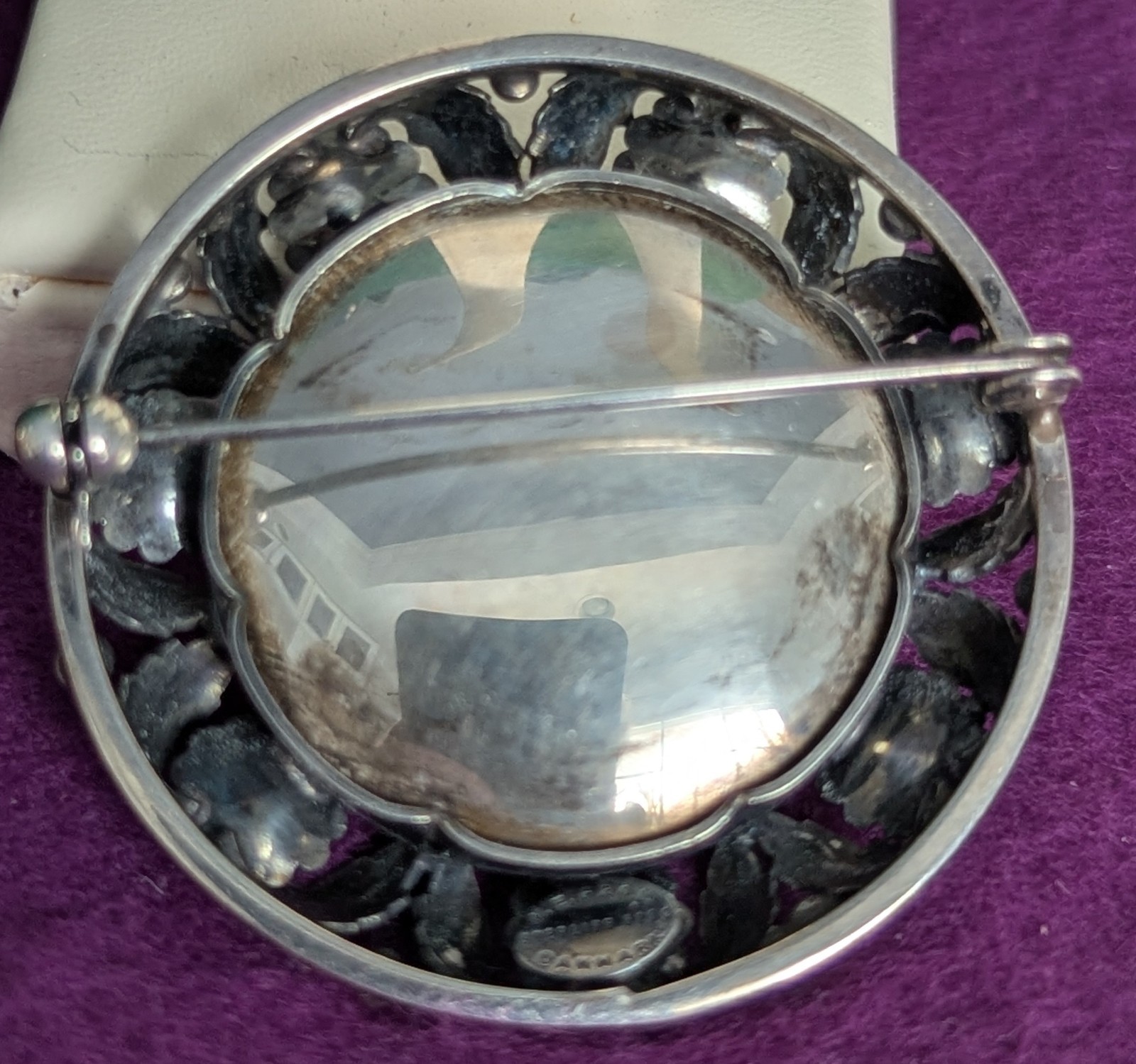 Vintage Sterling Silver Denmark NE FROM Amber Round Floral Pin Brooch Neils Erik