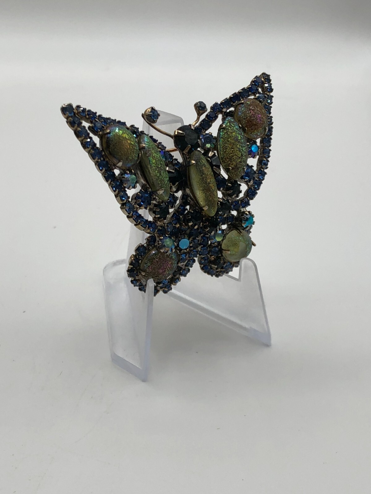 VTG Butterfly Brooch Blue & Glitter Rhinestones Estate ~AS IS~ Carnegie? Weiss??