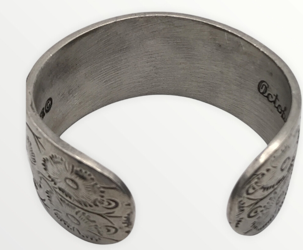 Vintage Salisbury Pewter October Cuff Floral Etched Bracelet