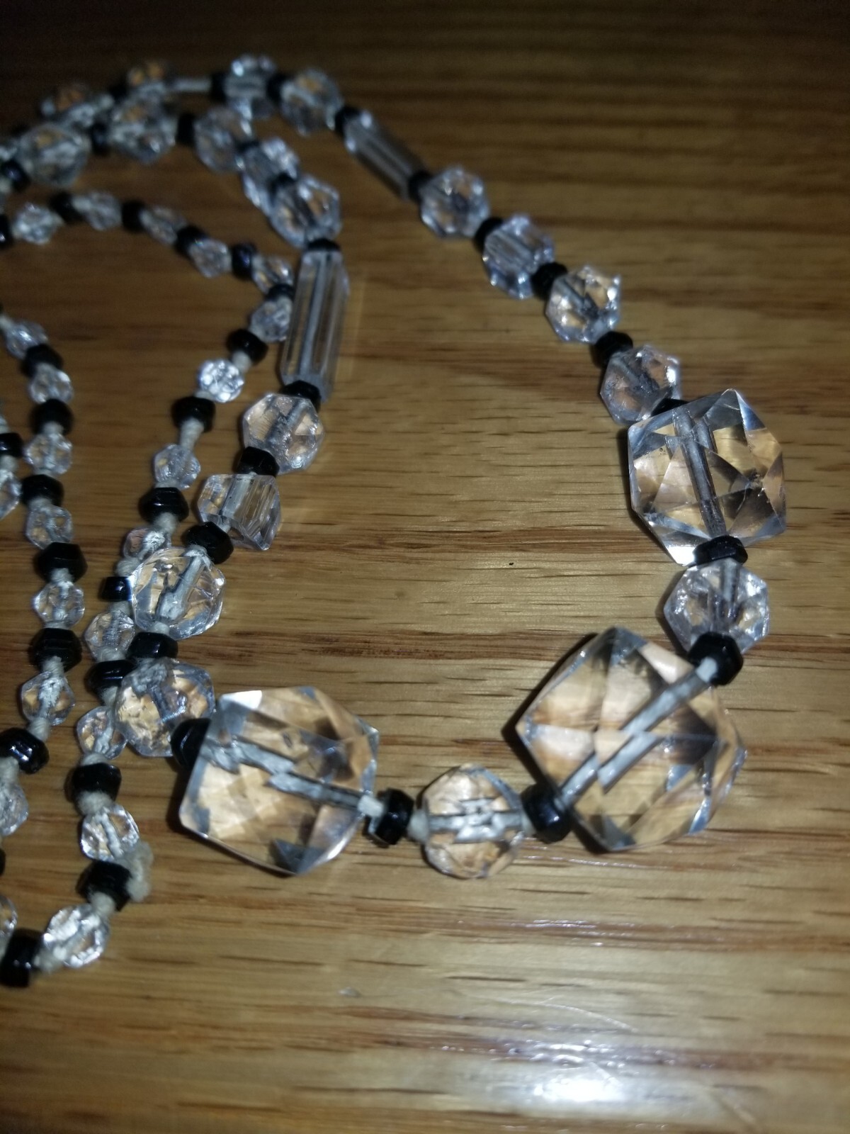 ANTIQUE Graduated Rock Crystal Quartz And Jet Long NECKLACE Rare Shapes