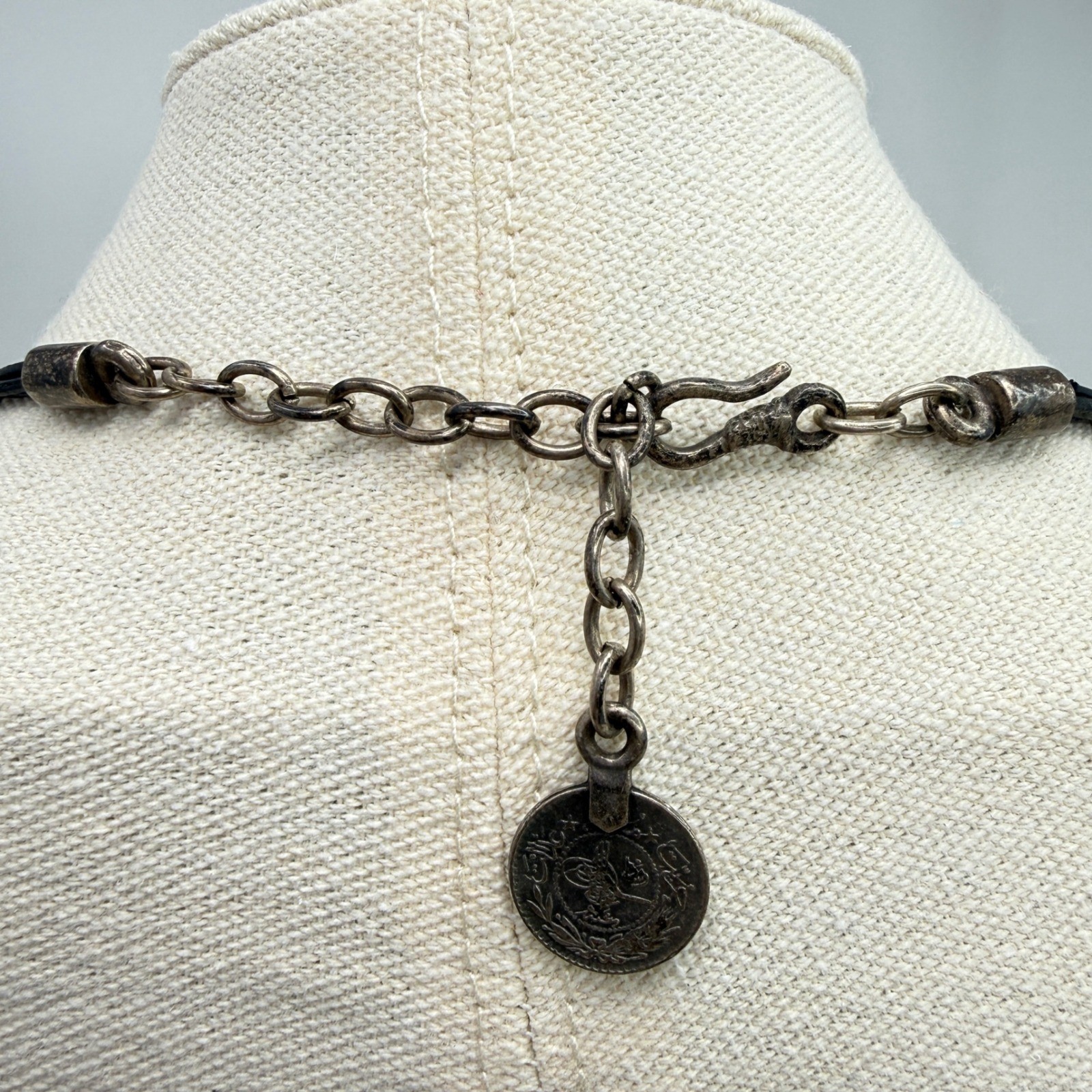 Vintage Ottoman Turkish Necklace Coin Tag Hook Clasp Artisan Hammered Metal Disc