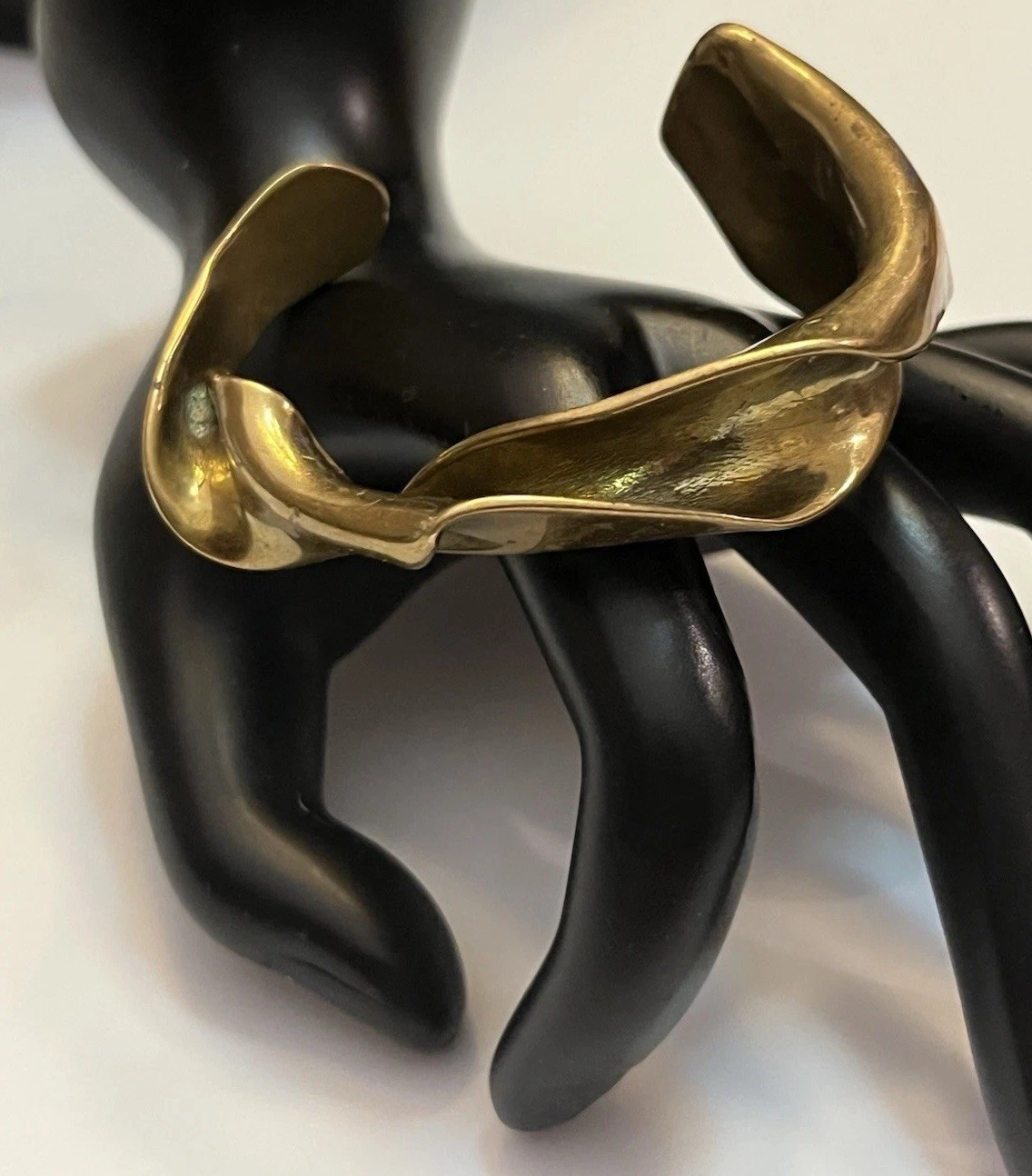 Vintage Modernist Brutalist Molten Sculpted Patina Bronze Thick Cuff Bracelet