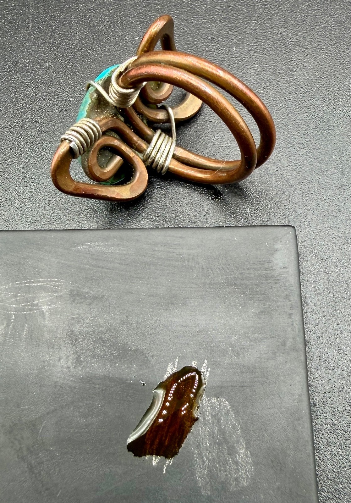 Artisan Mixed-Metal Copper Turquoise Wire Sterling Silver Wrapped Ring Sz 6