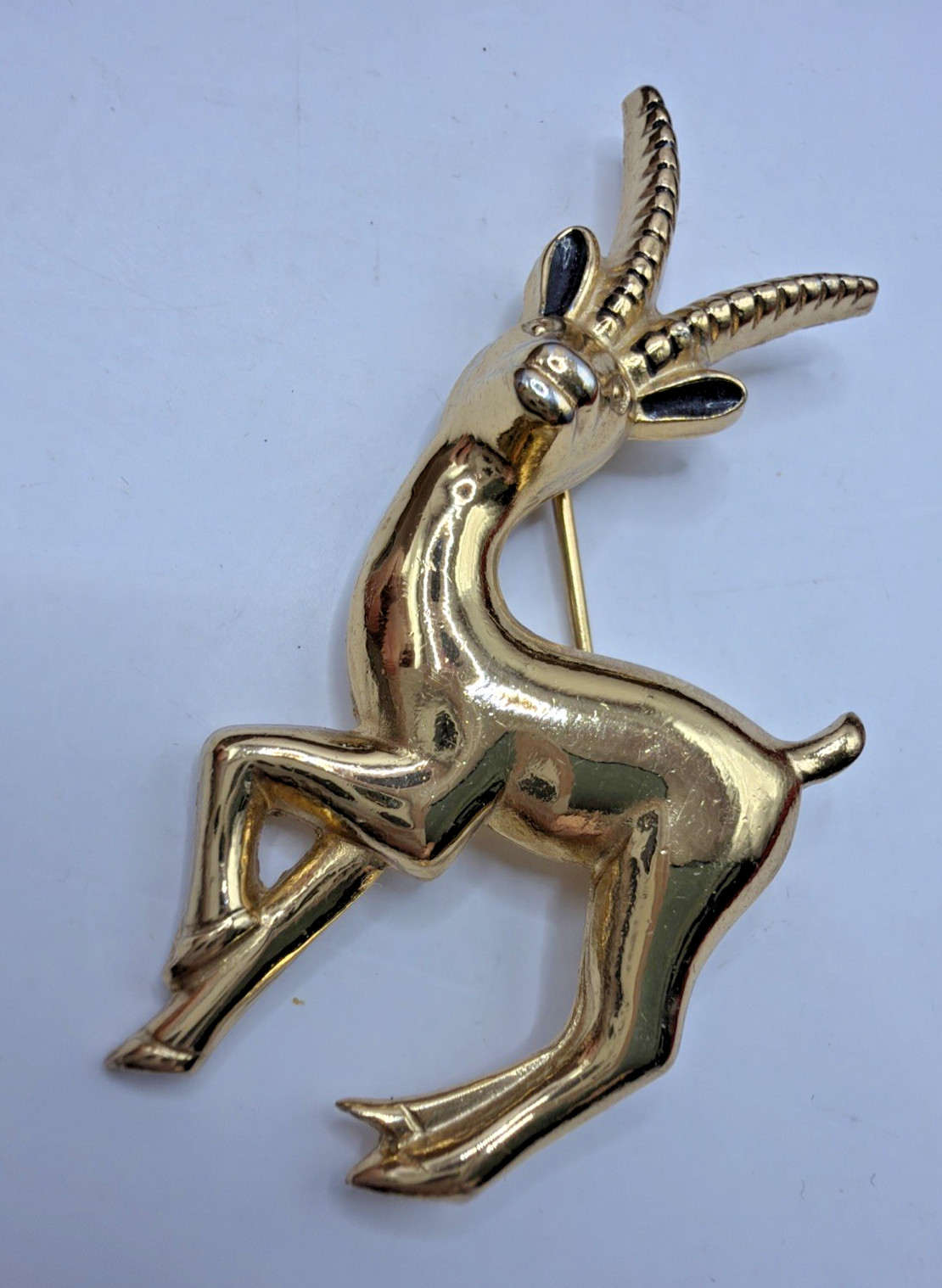 Vintage Coro MCM Sterling Silver 925 w/ Gold Wash Reindeer Gazelle Brooch Pin