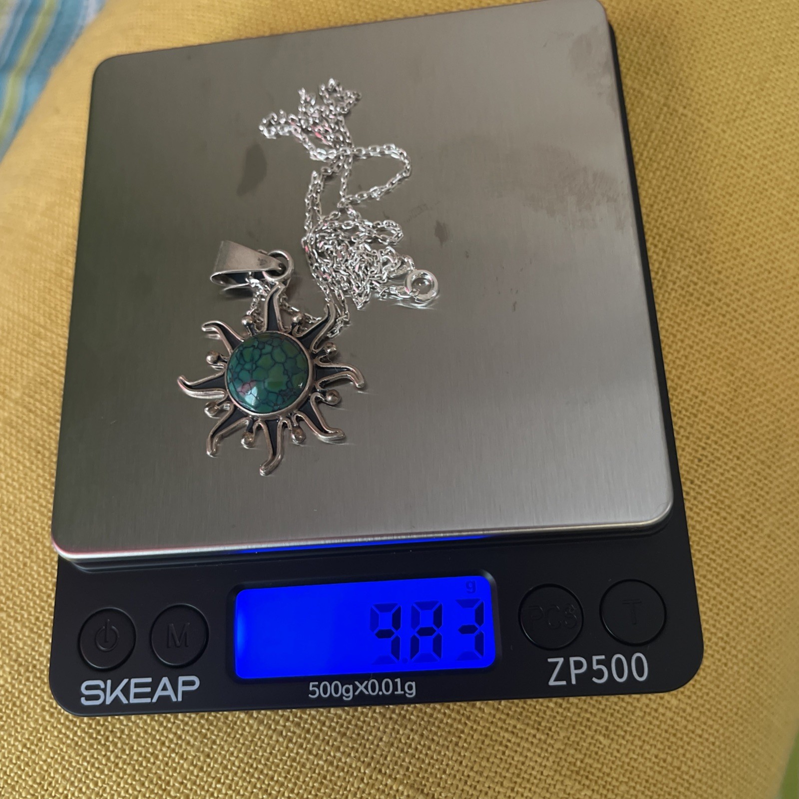 VINTAGE 1940S SERAFIN MOCTEZUMA 980 SILVER MEXICAN pendant sun with chain