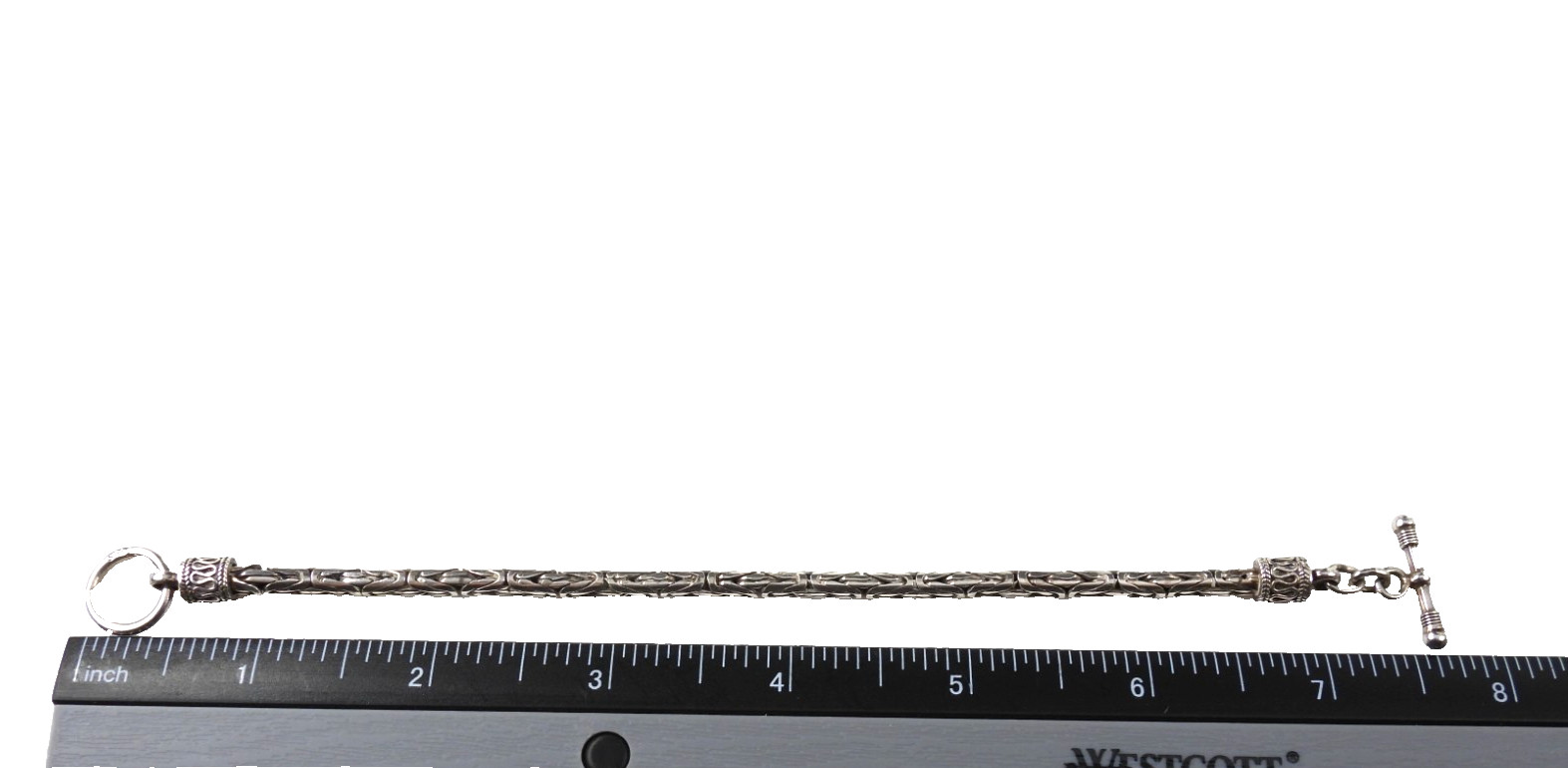 Sterling Silver 925 Wheat Spiga Bracelet Toggle Clasp Engraved Bali Style 7.5