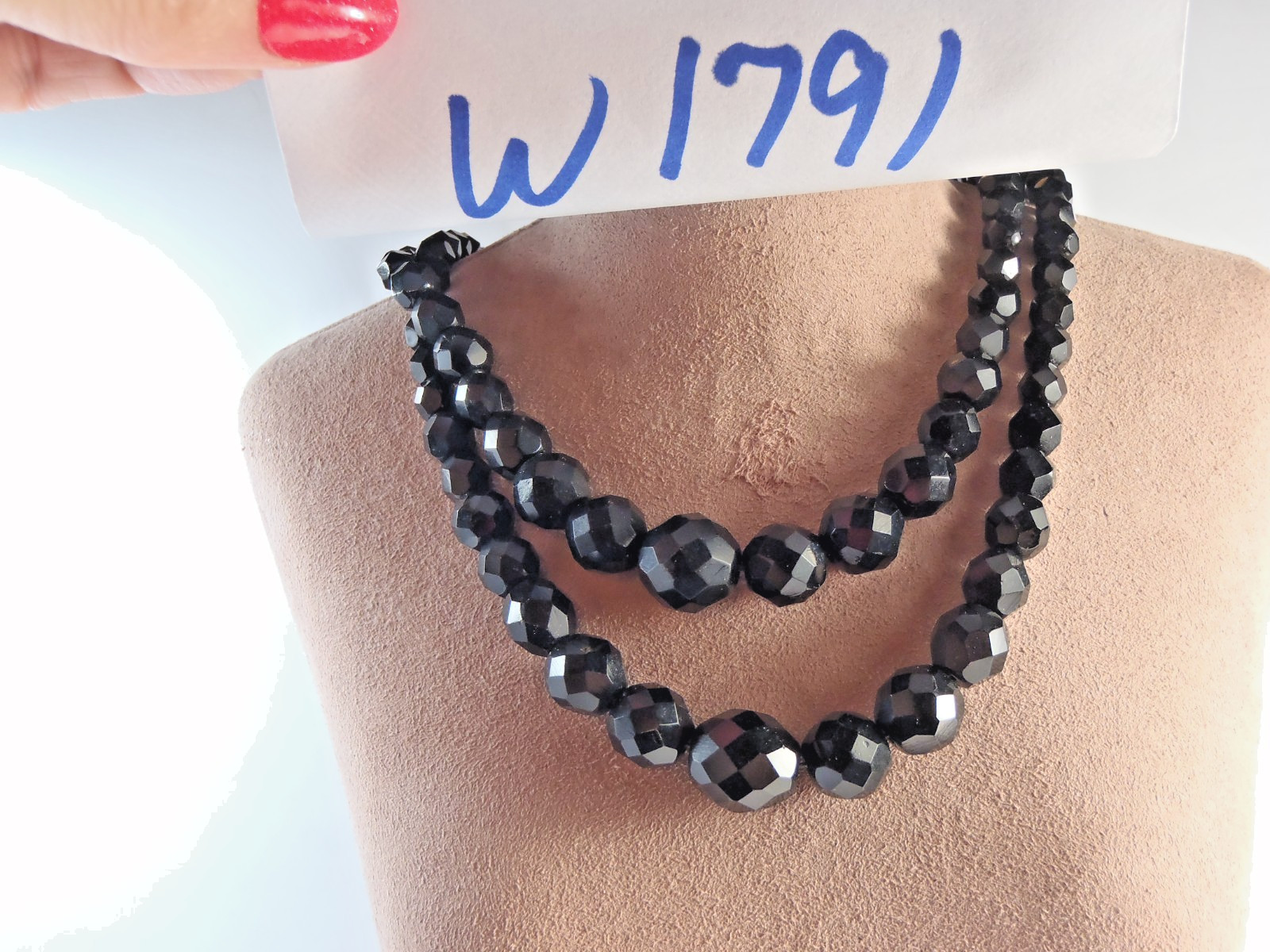 Vintage Laguna Black Faceted Glass Double-Strand Necklace