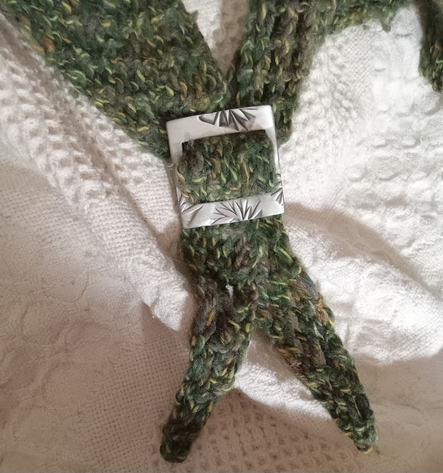 Annie Adams Pewter Belt Scarf Bag Buckle Textured Square Lead‐free RARE NOS