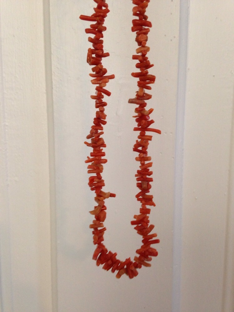 Vintage Real CORAL Necklace Natural Branch LONG 27″ Strand Pink Salmon Color
