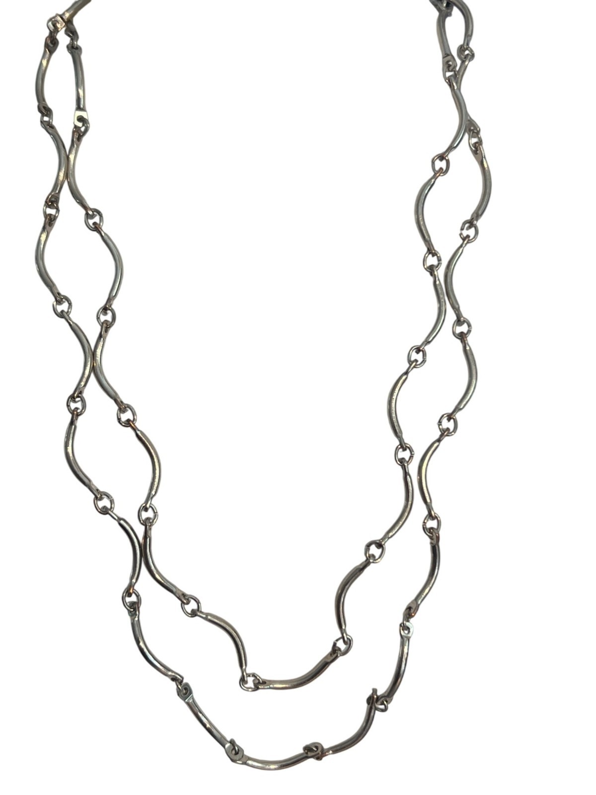 Vintage Silver Tone Articulated Necklace Scalloped Link Hook Clasp Estate Adj