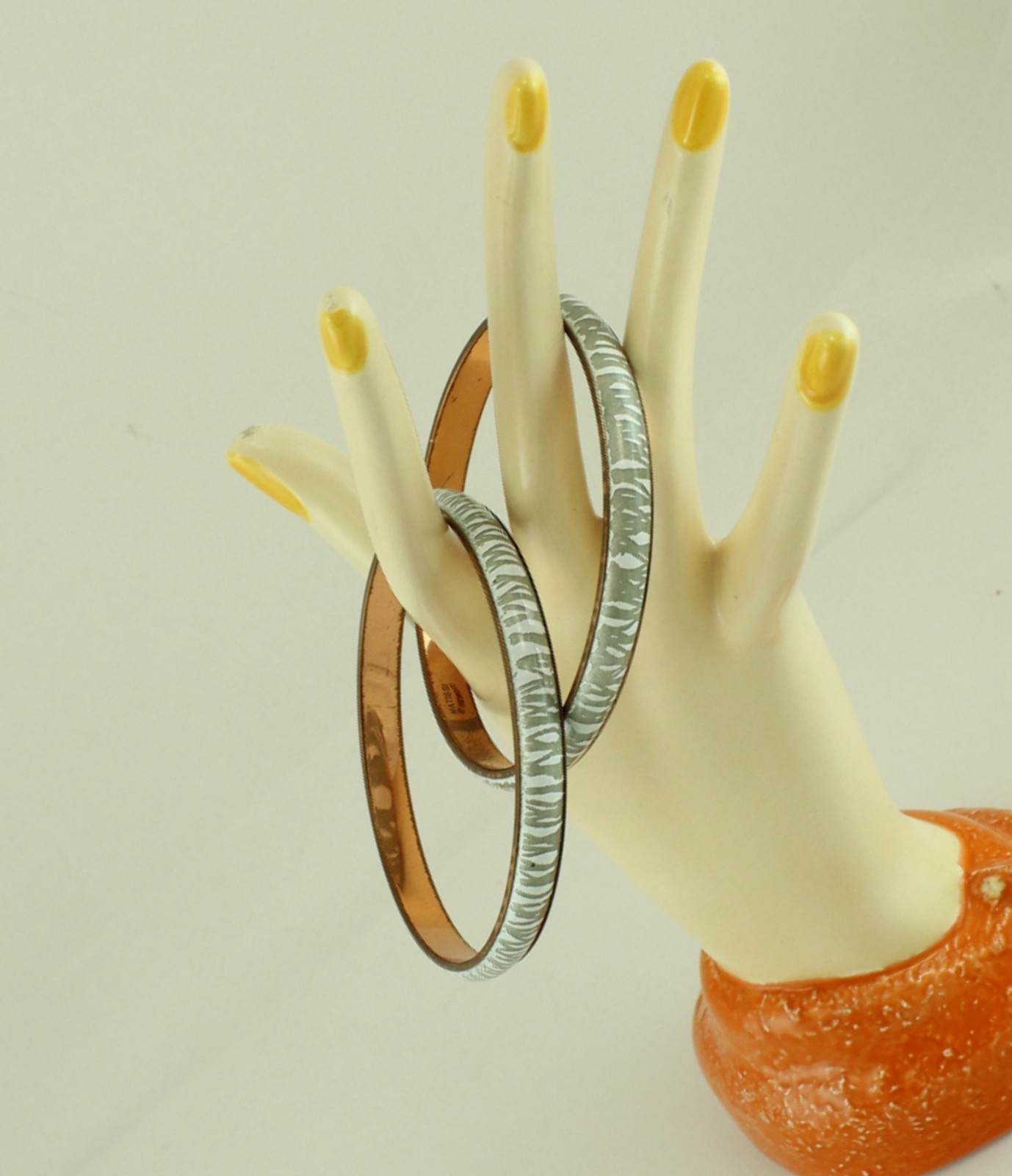 Matisse Renoir Enameled Copper Bangle Bracelet Pair Signed; Book Reference