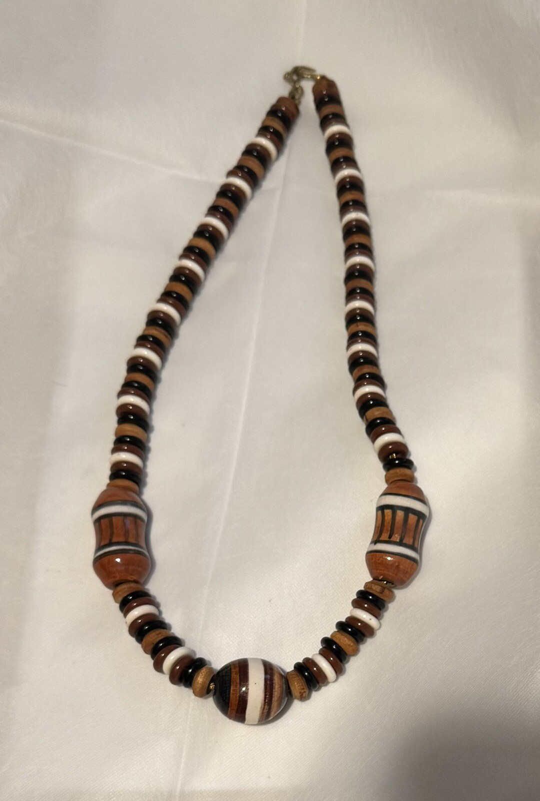 Vintage Tribal Boho Ceramic, Wood and Plastic Necklace Appx 25 Inches
