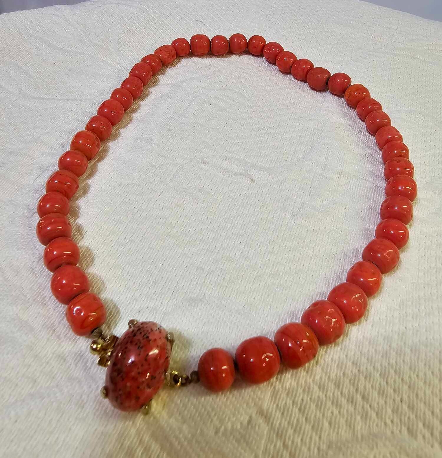 Vtg Orange Salmon Coral COLOR Stone/Glass Beads Choker Necklace 15in”-S16