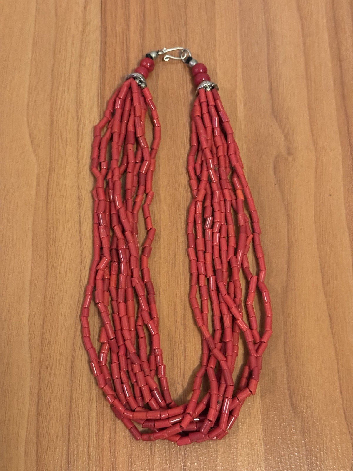 Gorgeous multi strand ethnic style barrel shape sherpa coral necklace 22”inch