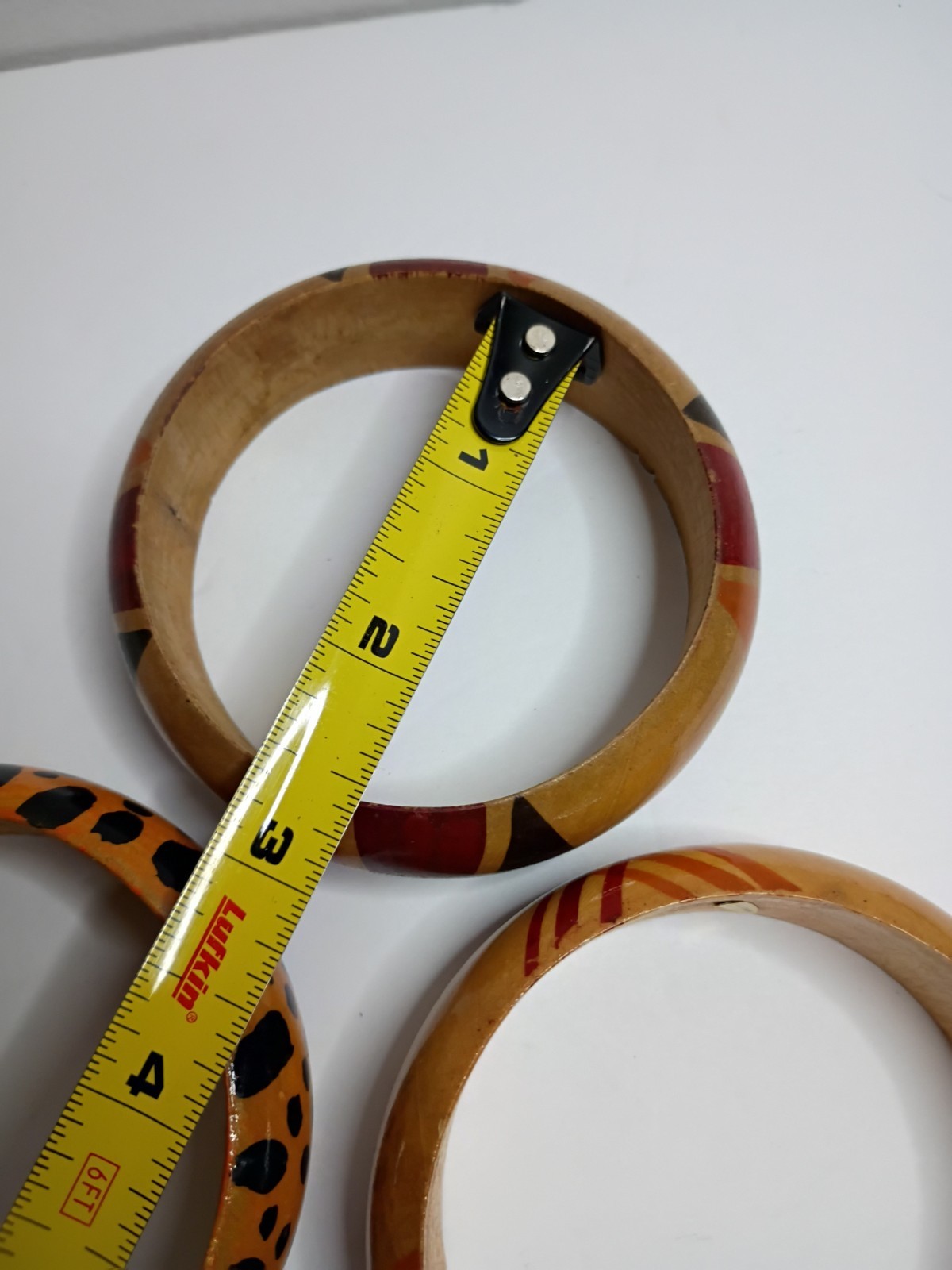 Lot Of 3 Vintage Wooden Bangle Bracelet Boho Chunky Bold Statement 1″ Thick Chee