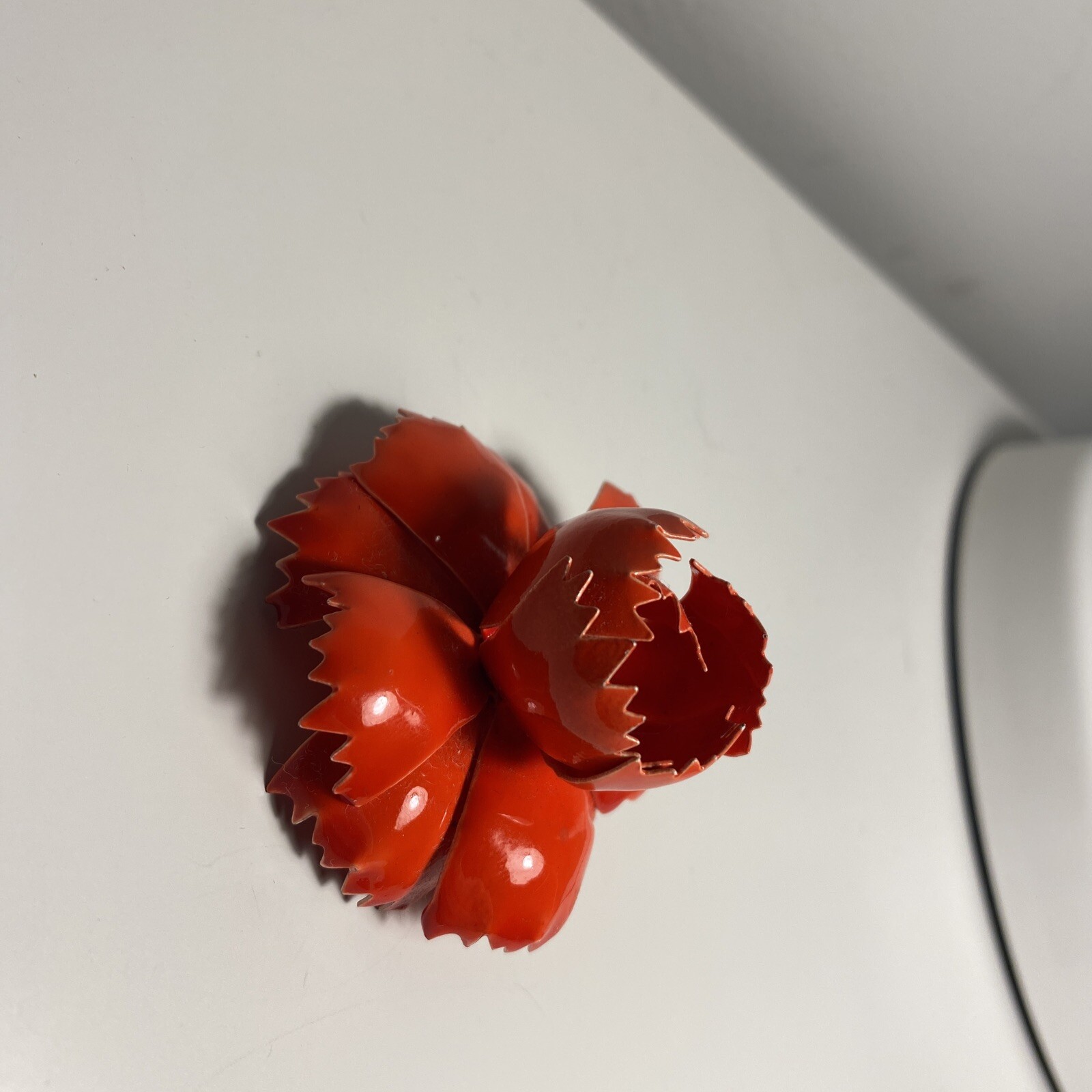 Vintage Enamel Red Pin Brooch Poppy Carnation Flower Painted Spring Jewelry