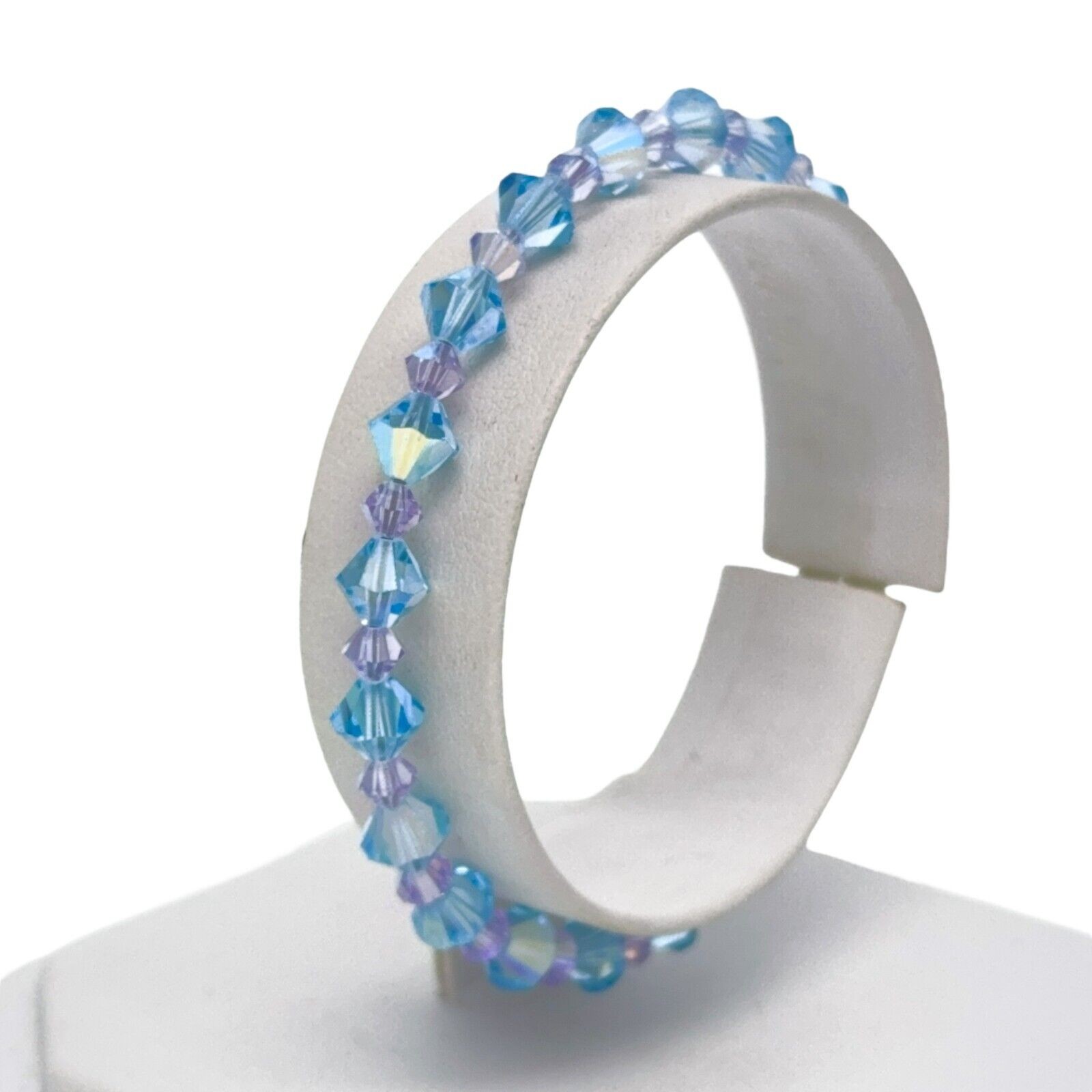Purple Blue Crystal Beaded Bracelet | Vintage Sterling Silver 925 | 7″
