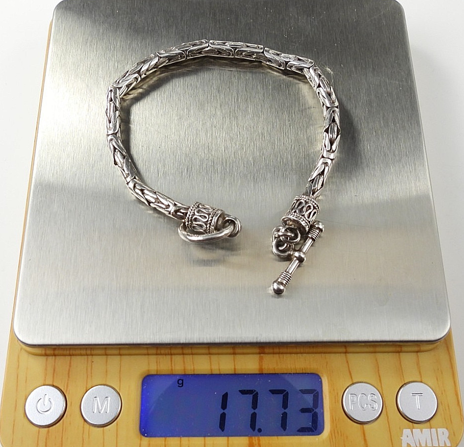 Sterling Silver 925 Wheat Spiga Bracelet Toggle Clasp Engraved Bali Style 7.5