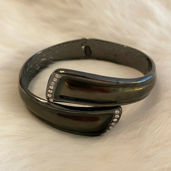 Fumi Grunge Bangle Bracelet Gunmetal Tone Rhinestone Gothic Rave Witchy 7760