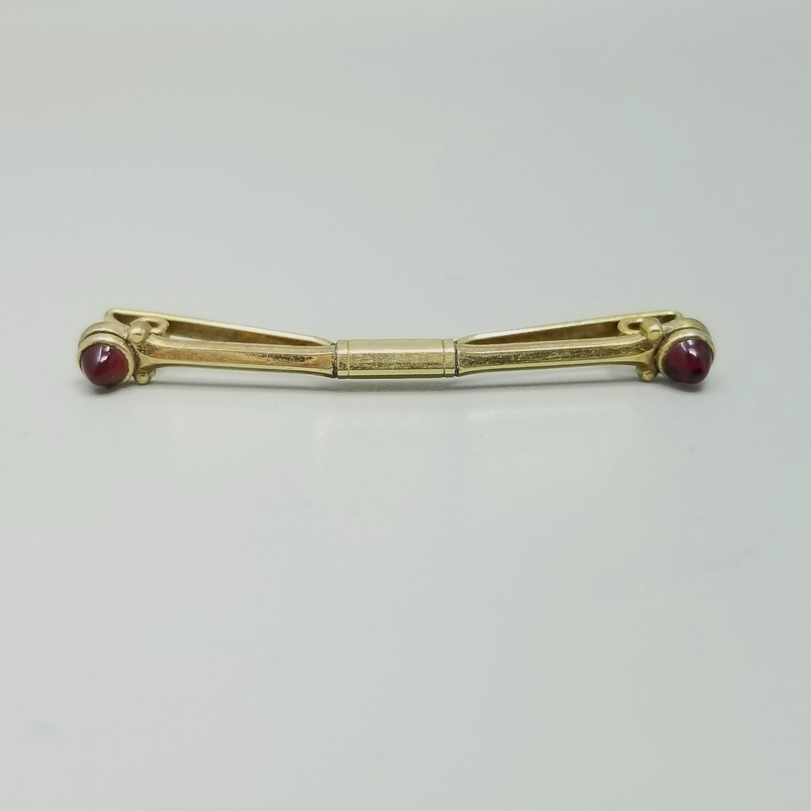 Vintage Hadley Spiral End Vintage Collar Clip Stay Gold Tone Red Glass Cabochon