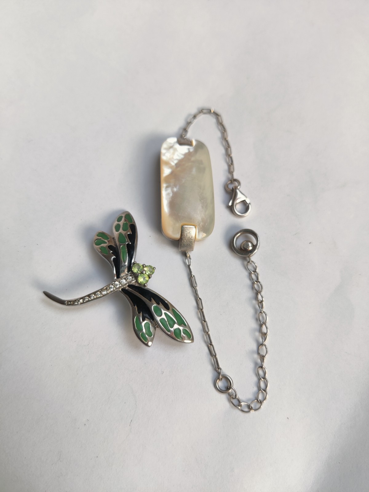 925 Sterling Silver Dragonfly Brooch & Mother of Pearl Bracelet | DBJ & Misaki