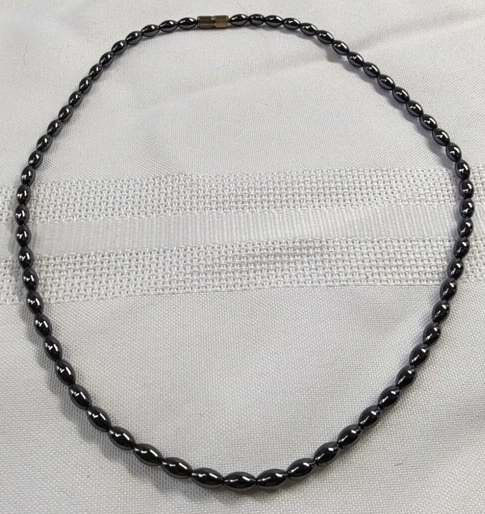Smooth Bead Choker Necklace Hematite Graphite Color Grunge Boho Goth Screw Close