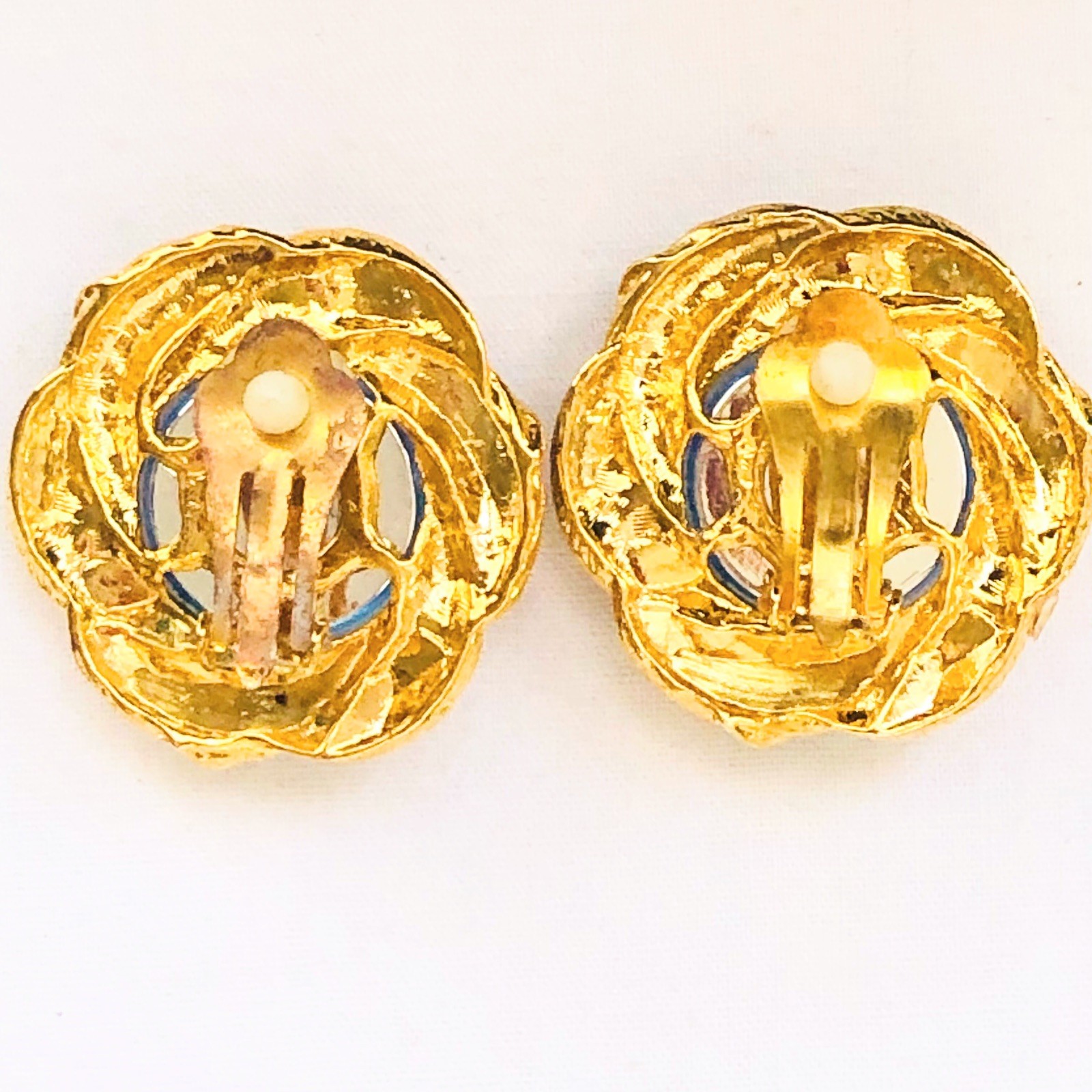 Vintage Blue Gripoix Glass Cabochon Clip On Flower Earrings